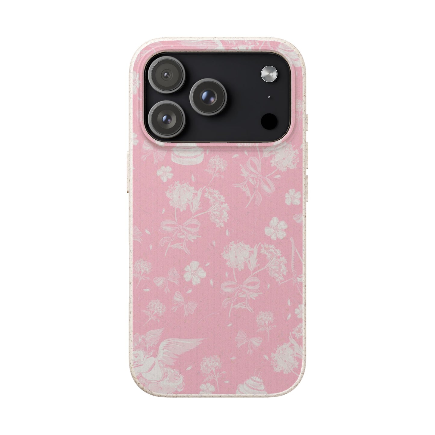 Pink Floral Cherub Biodegradable Phone Case for Apple iPhone and Samsung Galaxy.