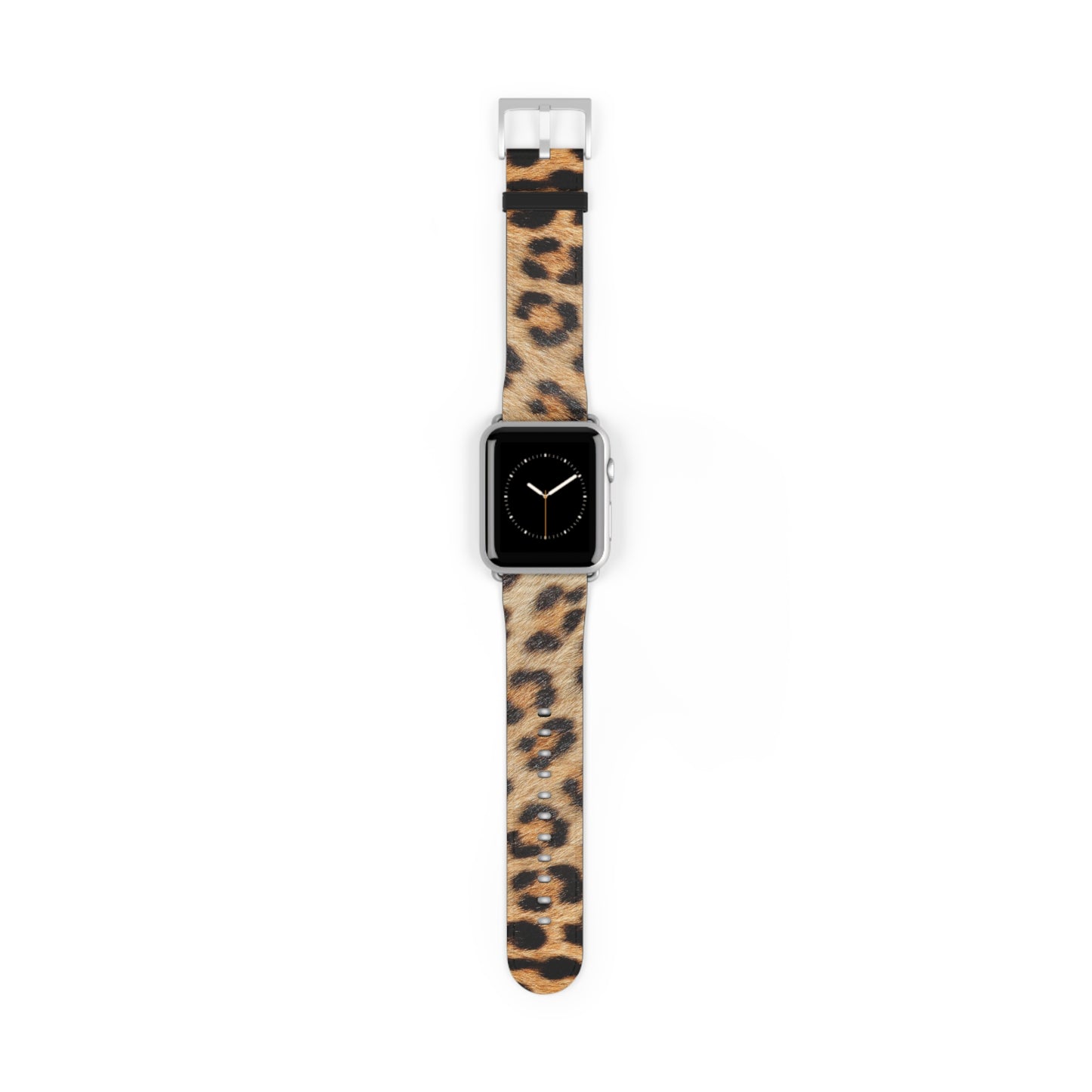 Leopard fur Apple Watch band in faux leather, big cat pattern, stylish gift for her, stainless steel buckle