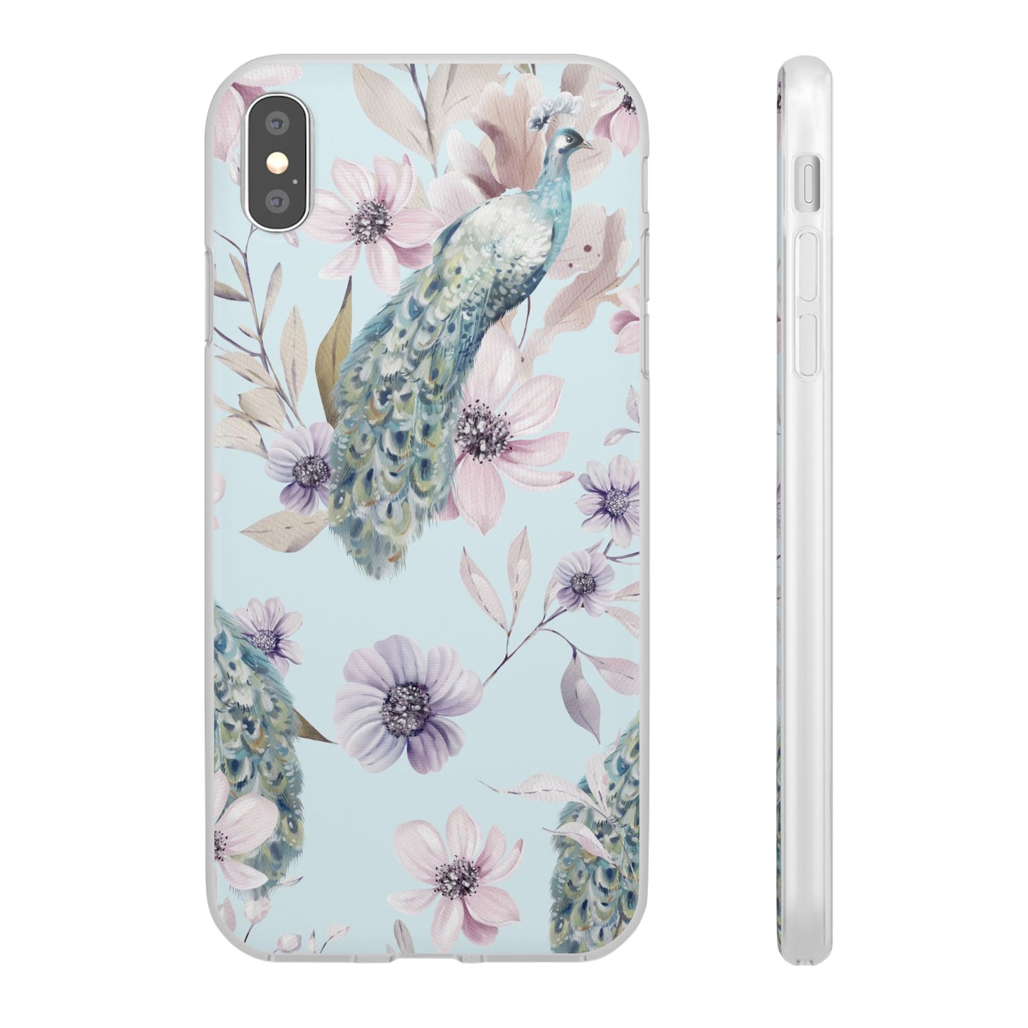 Peacock Floral Phone Case — Pastel Watercolor Bird Slim Case