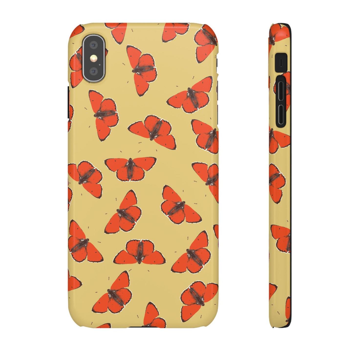 Butterfly Snap Phone Case — Red Moth Pattern on Mustard Background