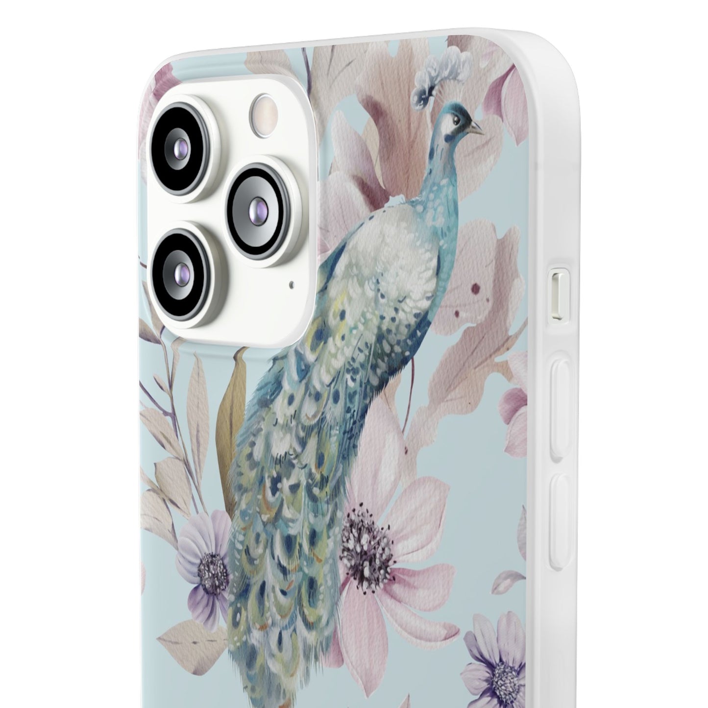 Peacock Floral Phone Case — Pastel Watercolor Bird Slim Case