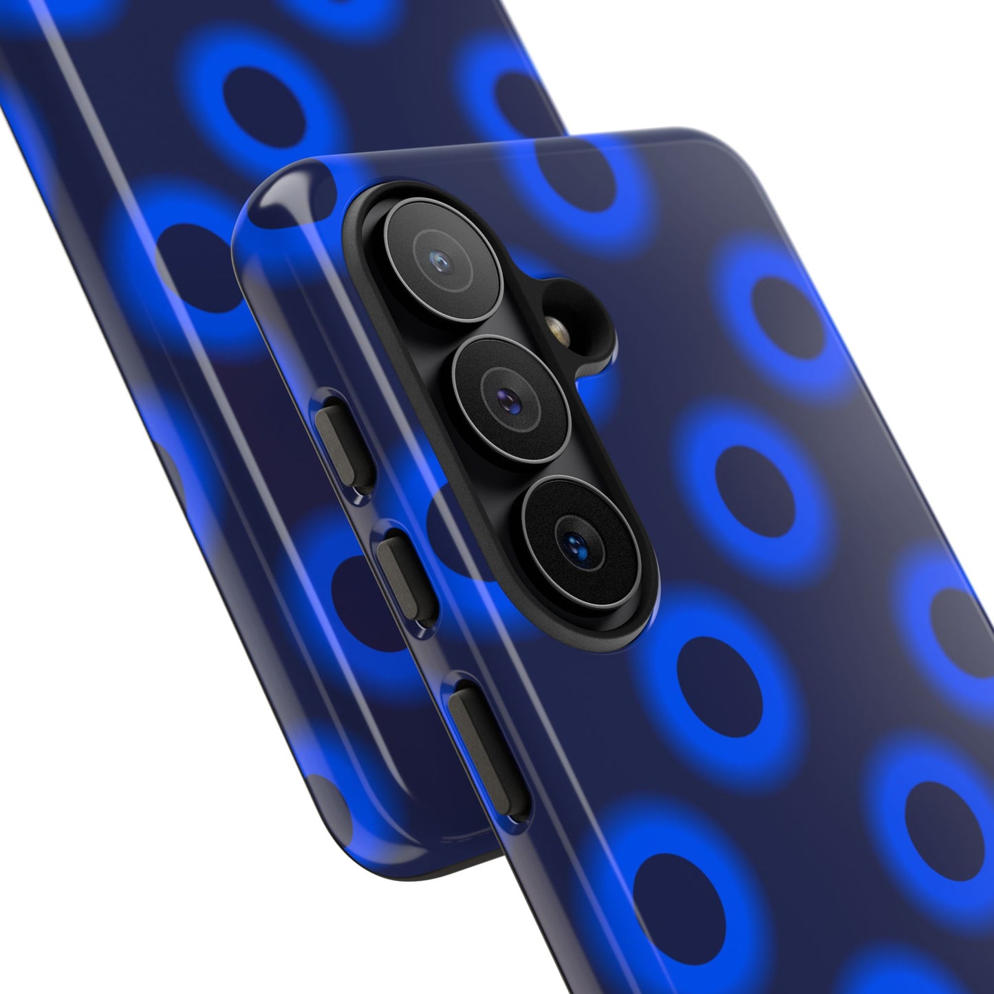 Blue Neon Dot Tough Phone Case — Protective iPhone Cover with Geometric Ring Pattern