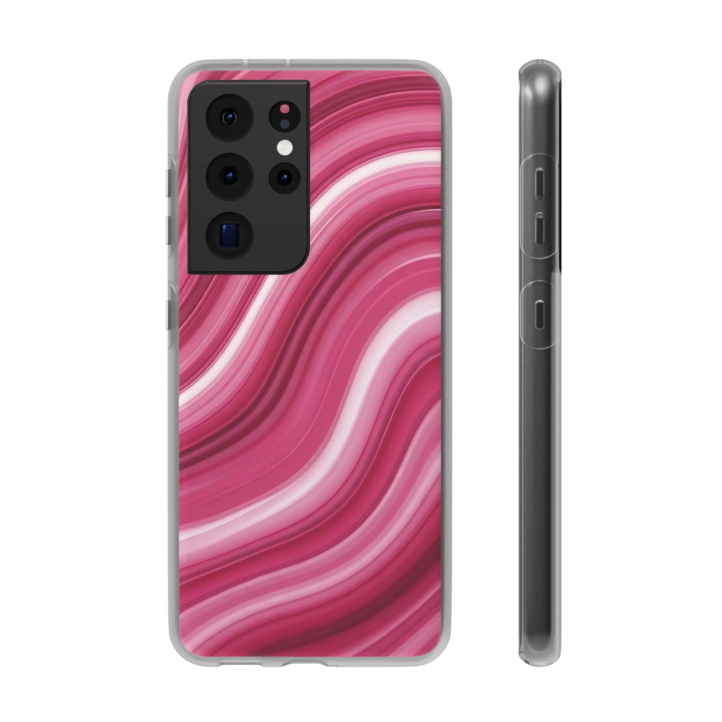 Pink Marble Wave Phone Case — Abstract Swirl Flexi Case for Apple iPhone, Samsung Galaxy.