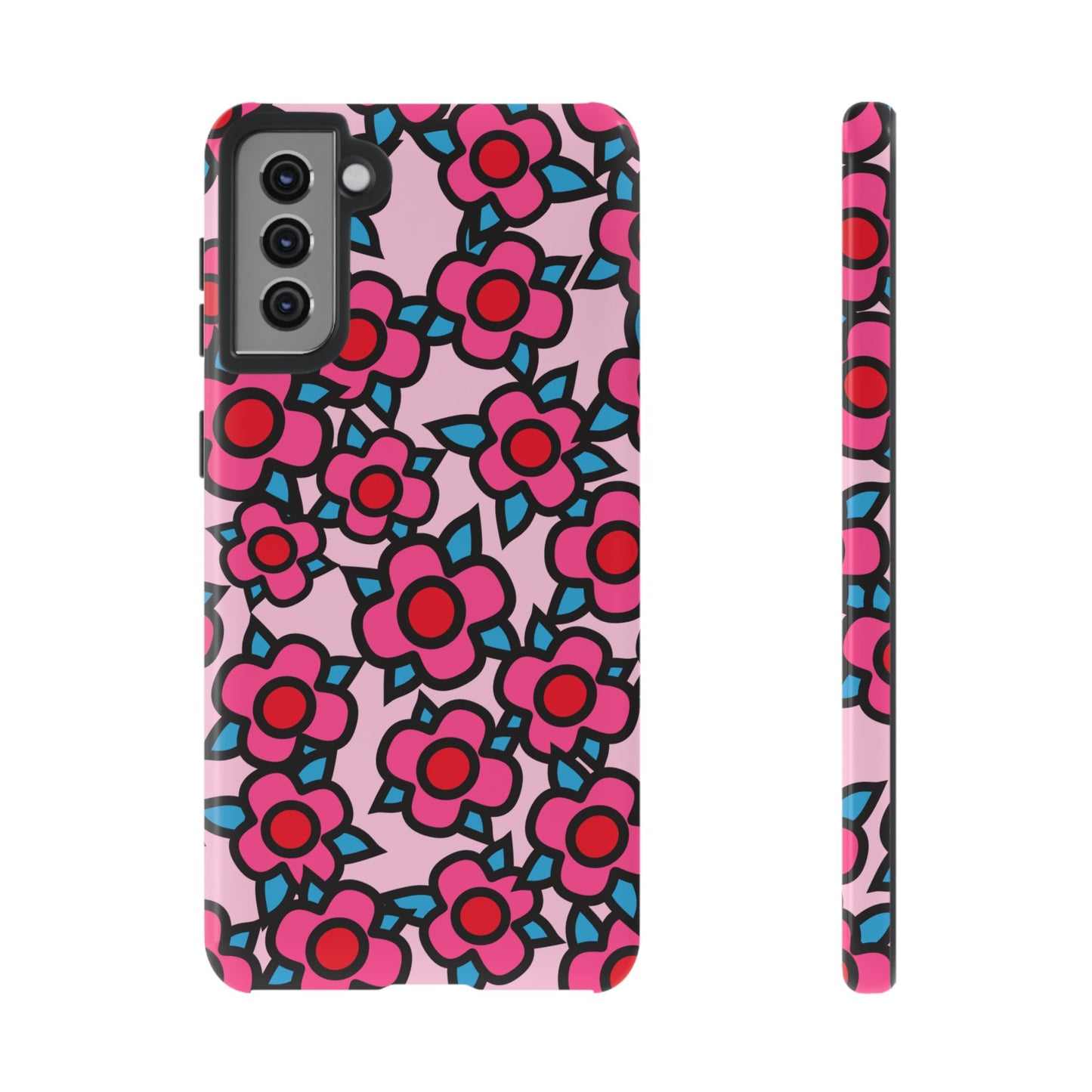 Floral Pink Tough Phone Case — Retro Red & Teal Flower Pattern