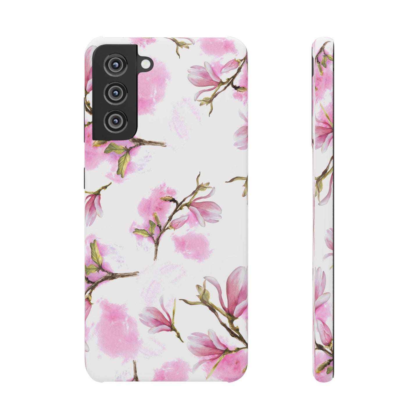 Floral Magnolia Slim Phone Case – Pink Watercolor Snap Case for Apple iPhone and Samsung Galaxy.