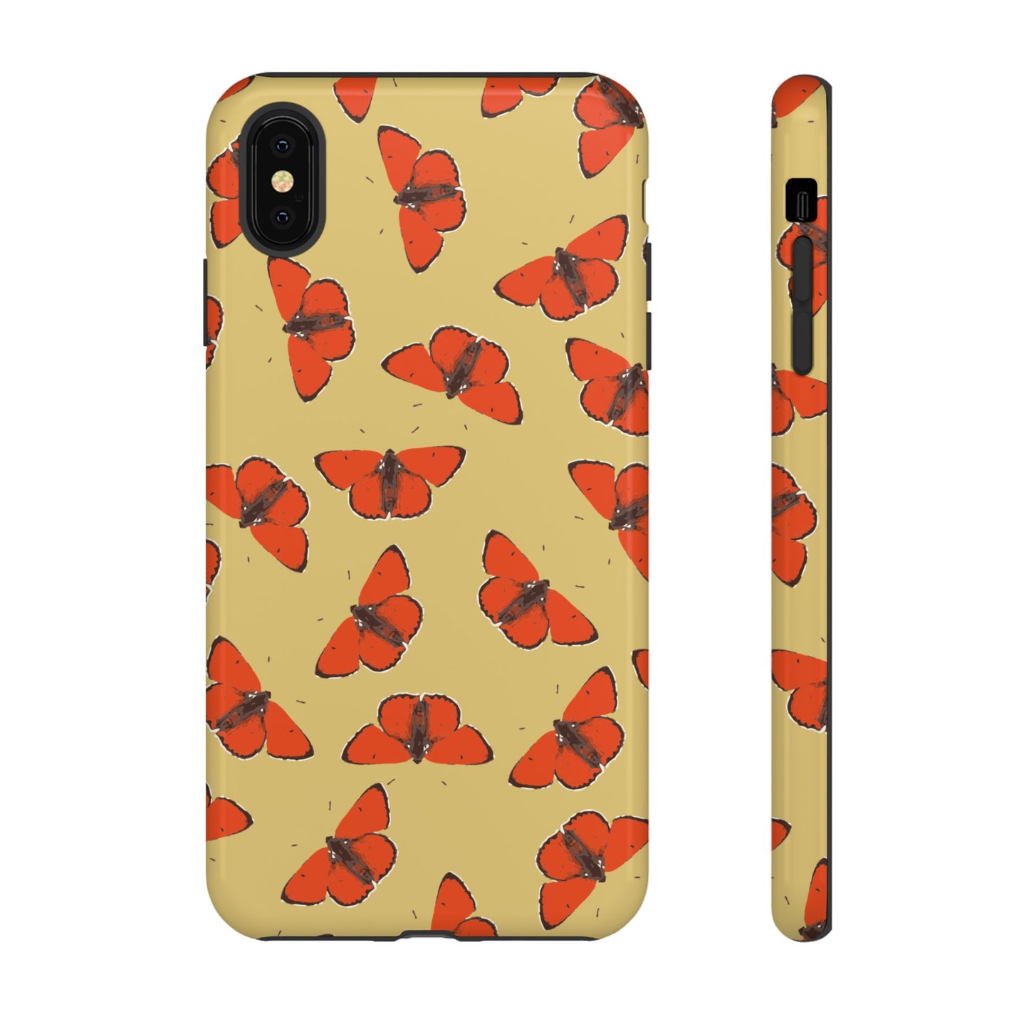 Red Butterfly Pattern Tough Phone Case — Retro Butterflies on Yellow