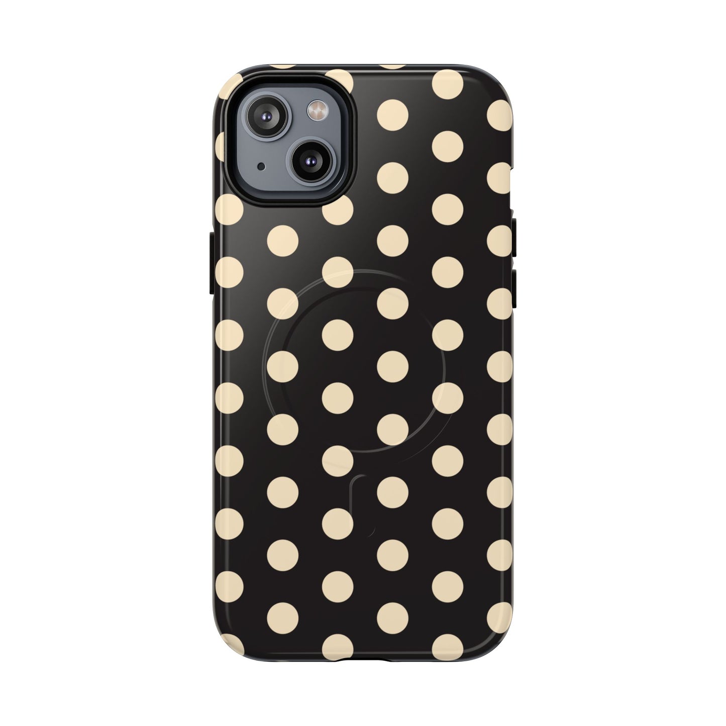 Polka Dot Magnetic Phone Case – Black & Cream Retro Spot Pattern