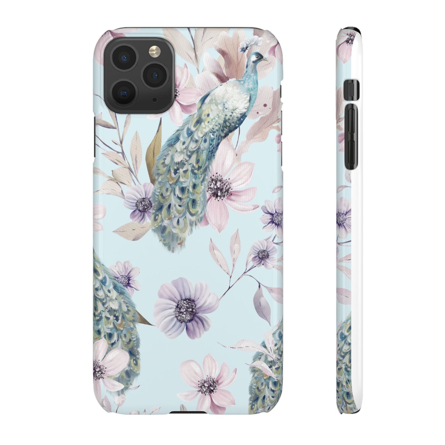 Watercolour Pastel Peacock Floral Snap Phone Case for Apple iPhone and Samsung Galaxy.
