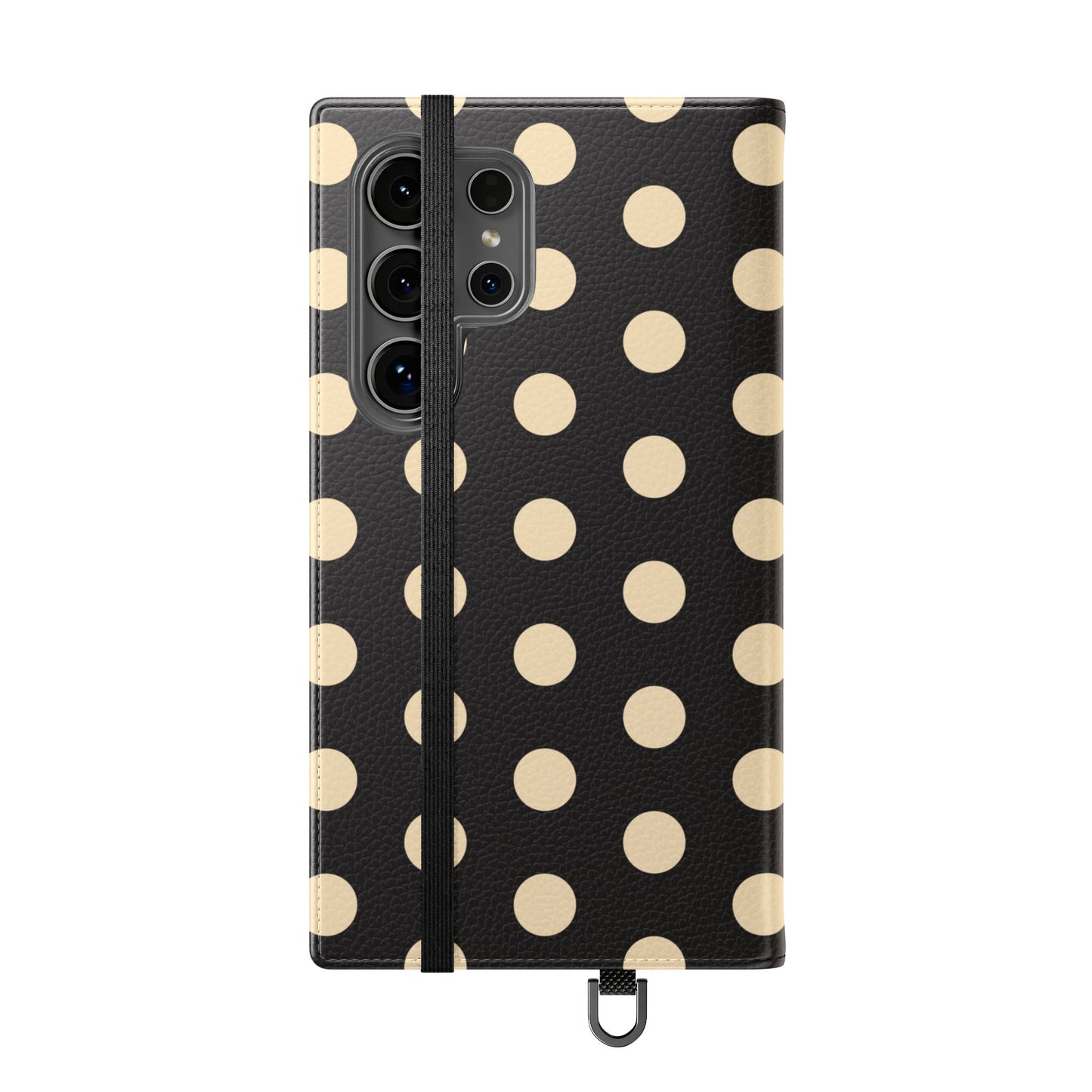 Polka Dot Flip Phone Case – Retro Black & Cream Wallet Cover