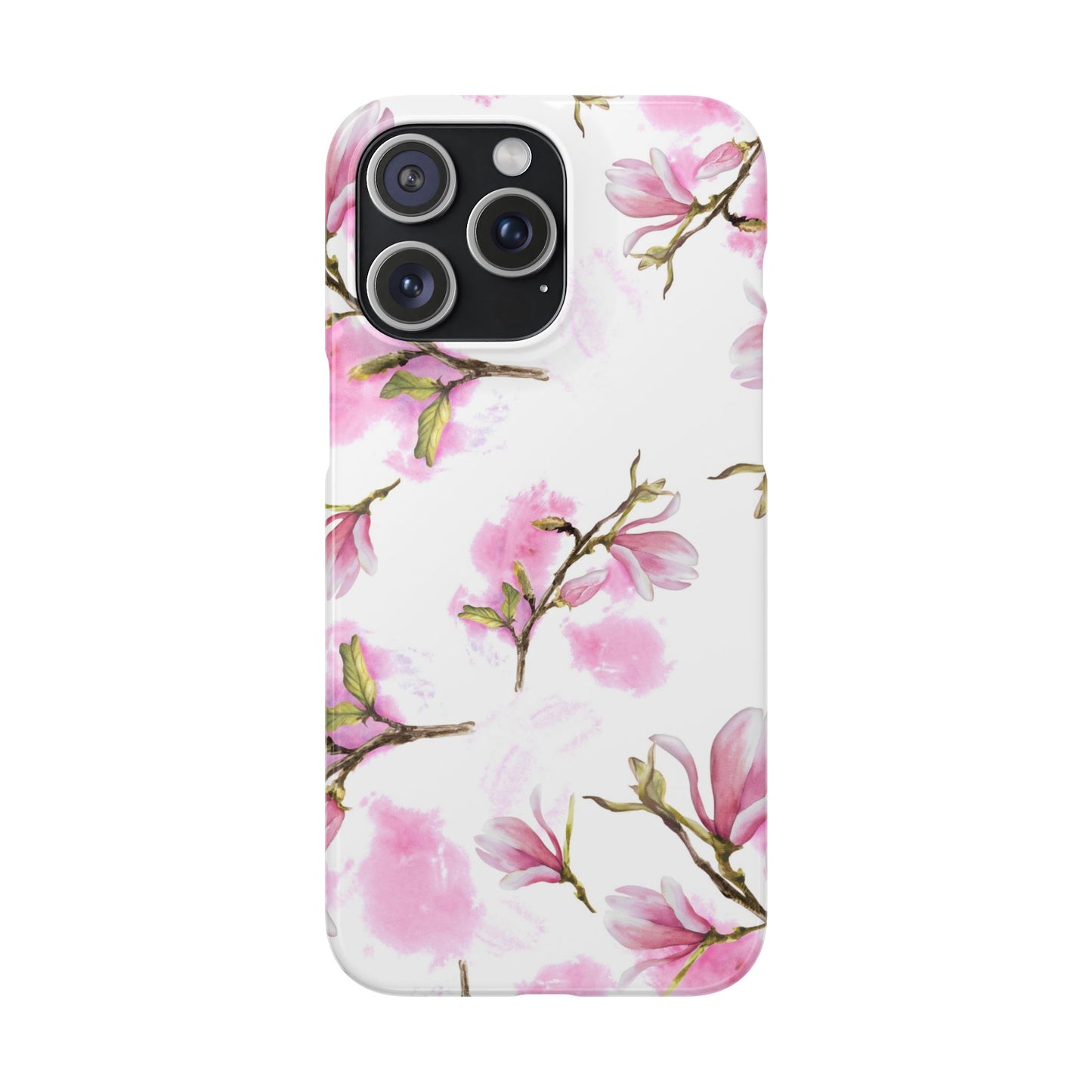 Floral Magnolia Slim Phone Case – Pink Watercolor Snap Case for Apple iPhone and Samsung Galaxy.