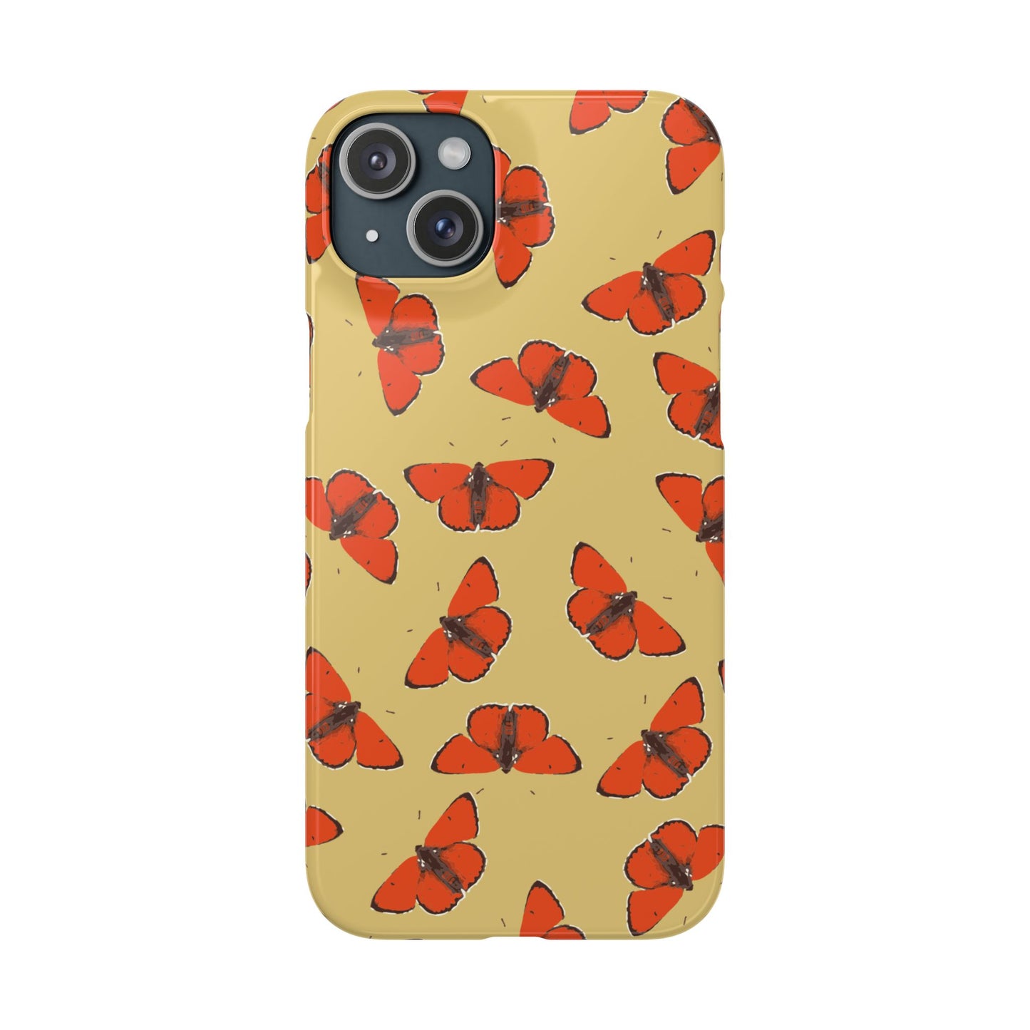 Butterfly Snap Phone Case — Red Moth Pattern on Mustard Background