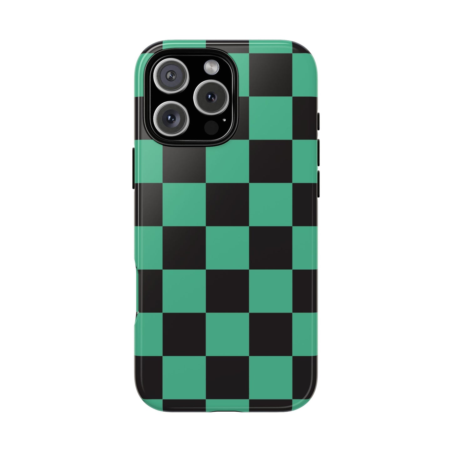 Tanjiro Checkerboard Tough Phone Case – Green & Black Protective Cover