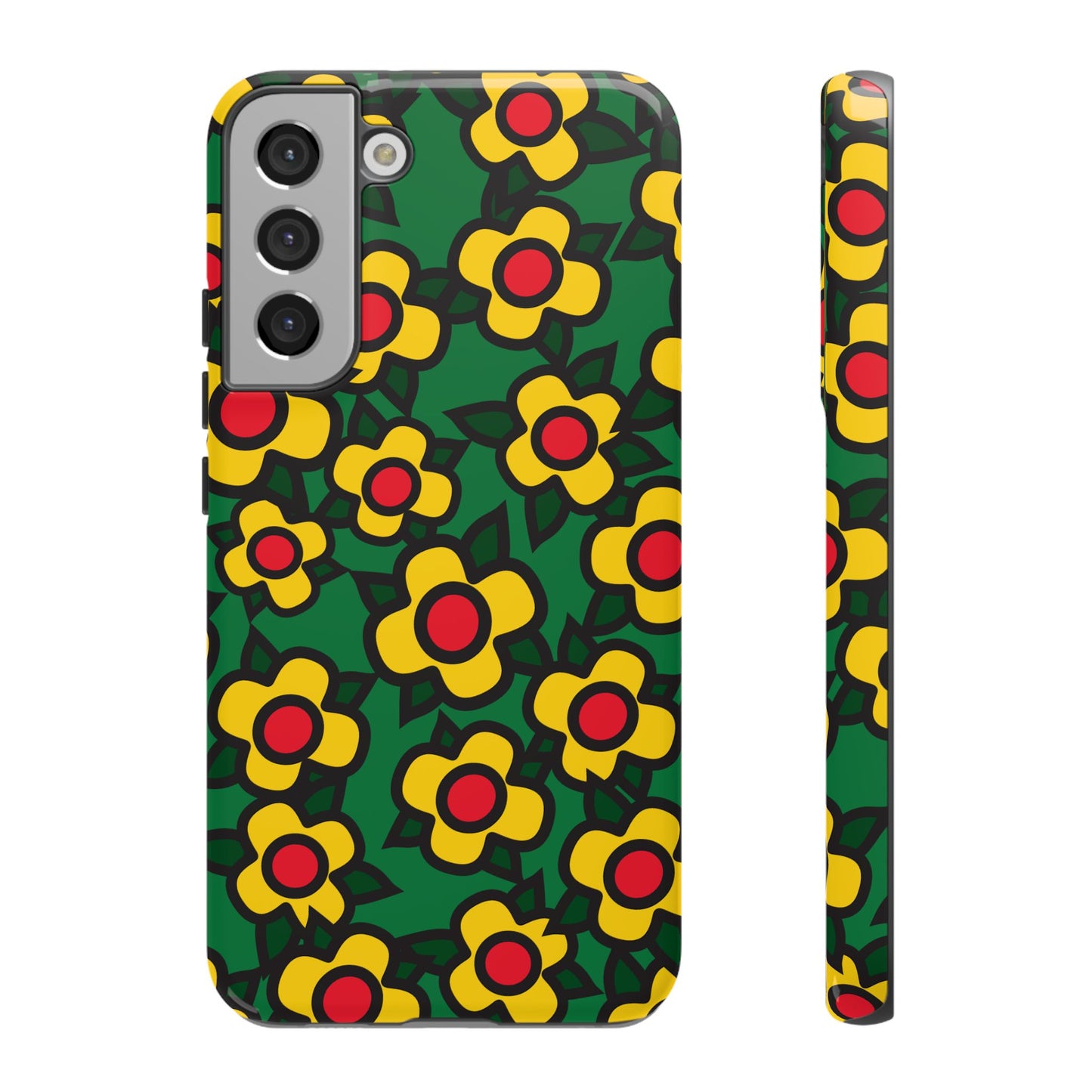 Floral Pop Tough Phone Case — Retro Yellow Red Flower Pattern