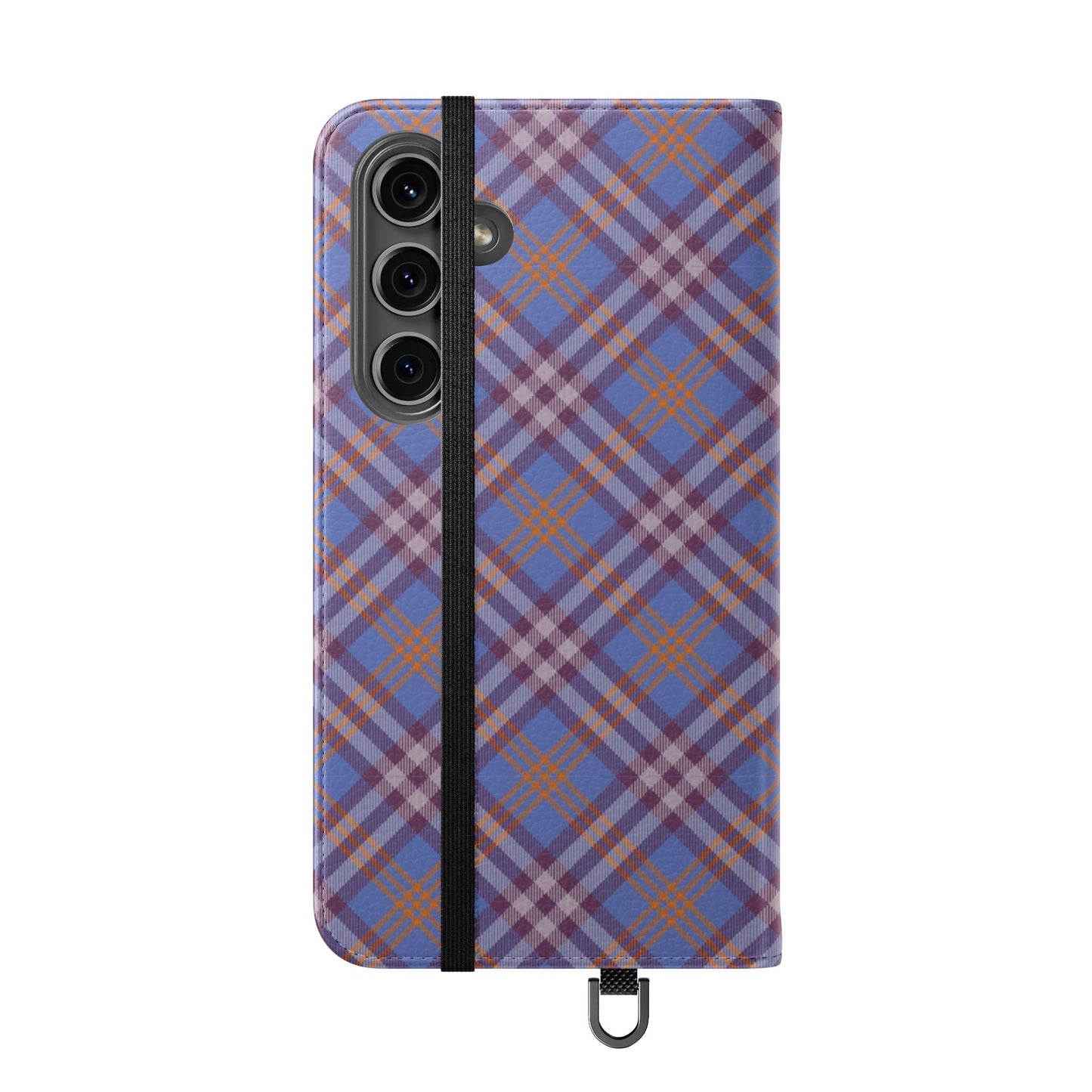 Tartan Flip Phone Case — Violet & Orange Plaid Wallet Cover