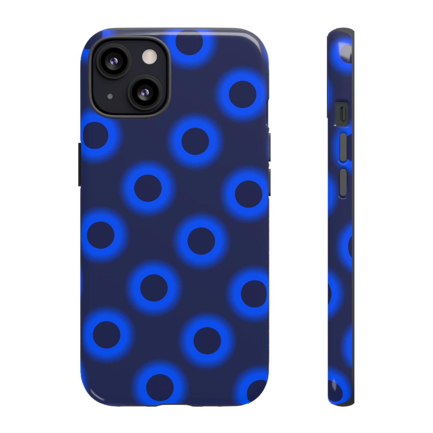 Blue Neon Dot Tough Phone Case — Protective iPhone Cover with Geometric Ring Pattern