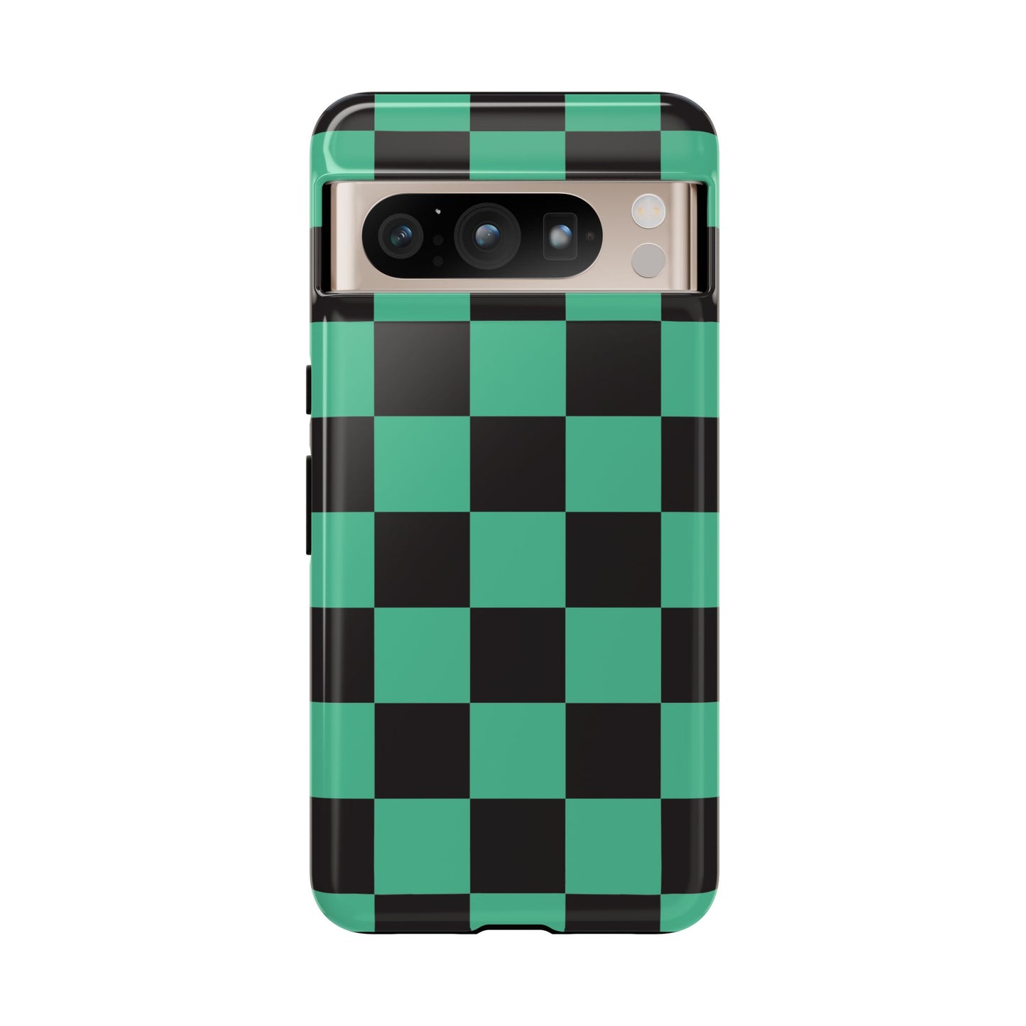 Tanjiro Checkerboard Tough Phone Case – Green & Black Protective Cover