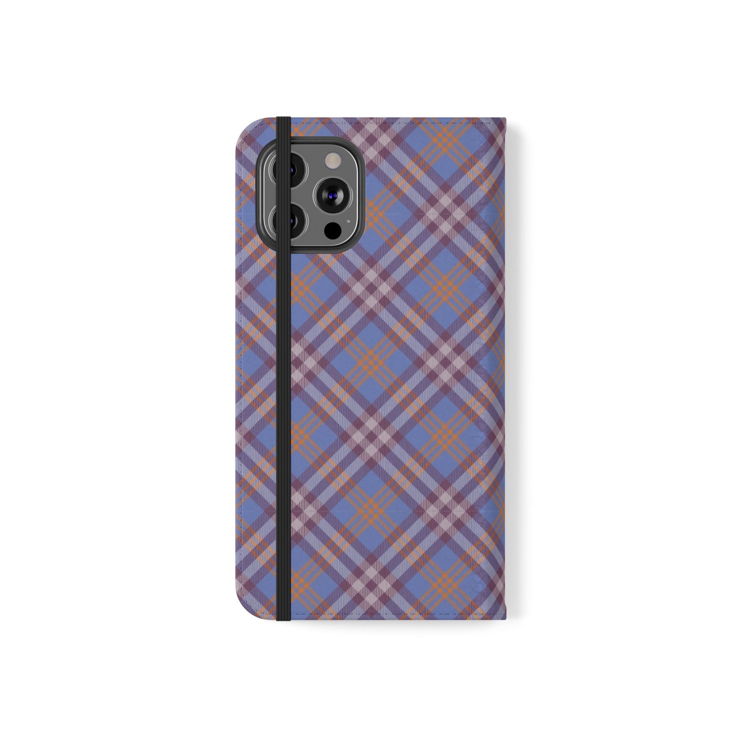 Tartan Flip Phone Case — Violet & Orange Plaid Wallet Cover