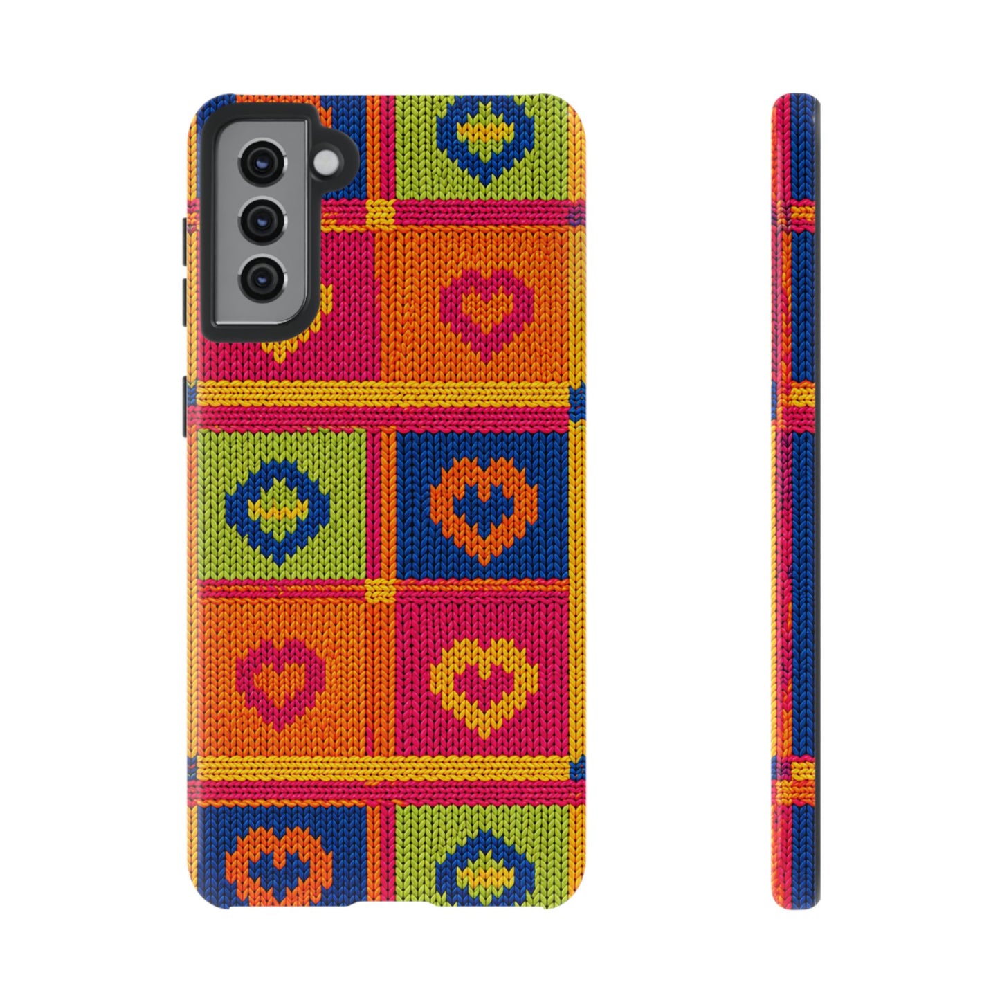 Retro Knit Pattern Heart Patch Tough Phone Case
