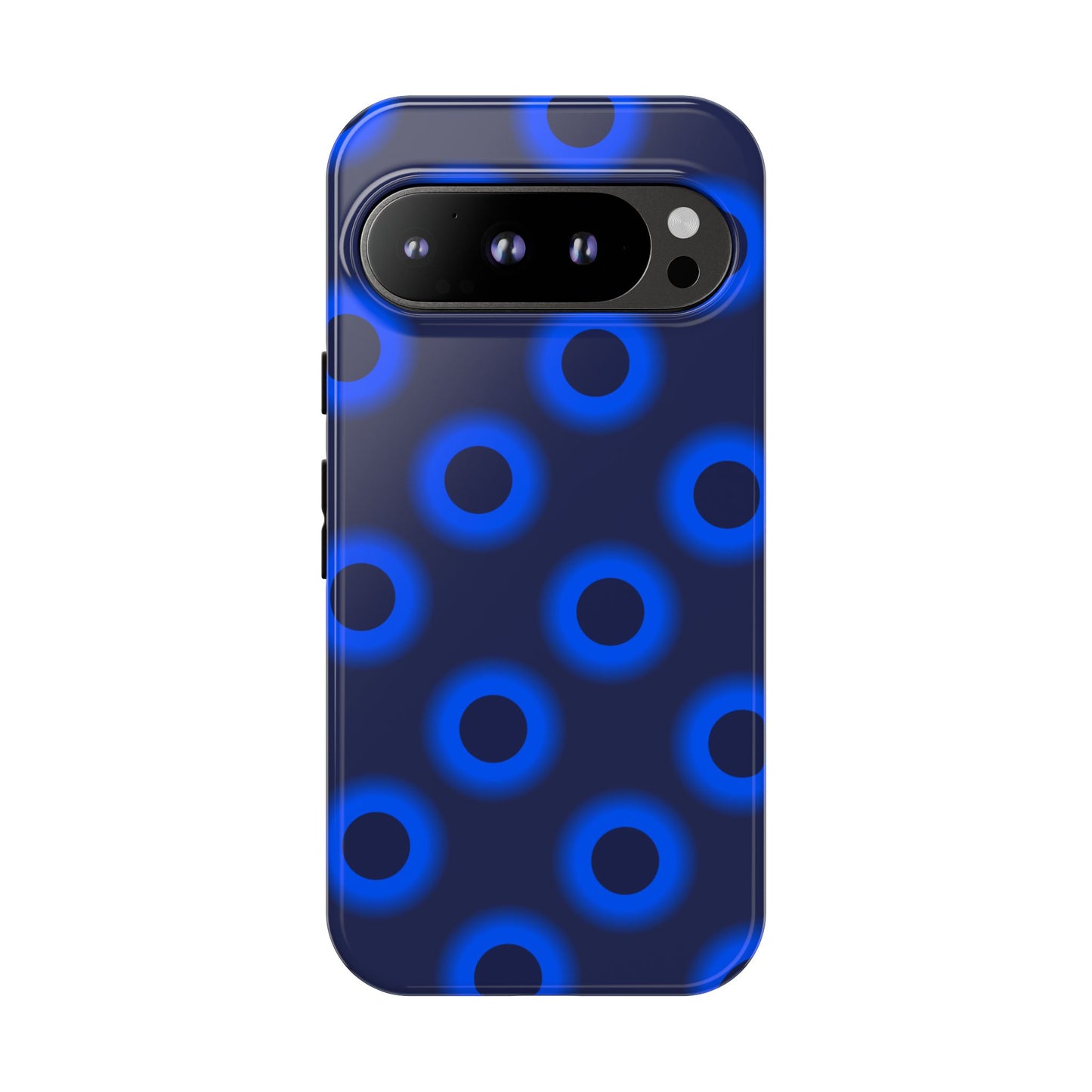 Blue Neon Dot Tough Phone Case — Protective iPhone Cover with Geometric Ring Pattern