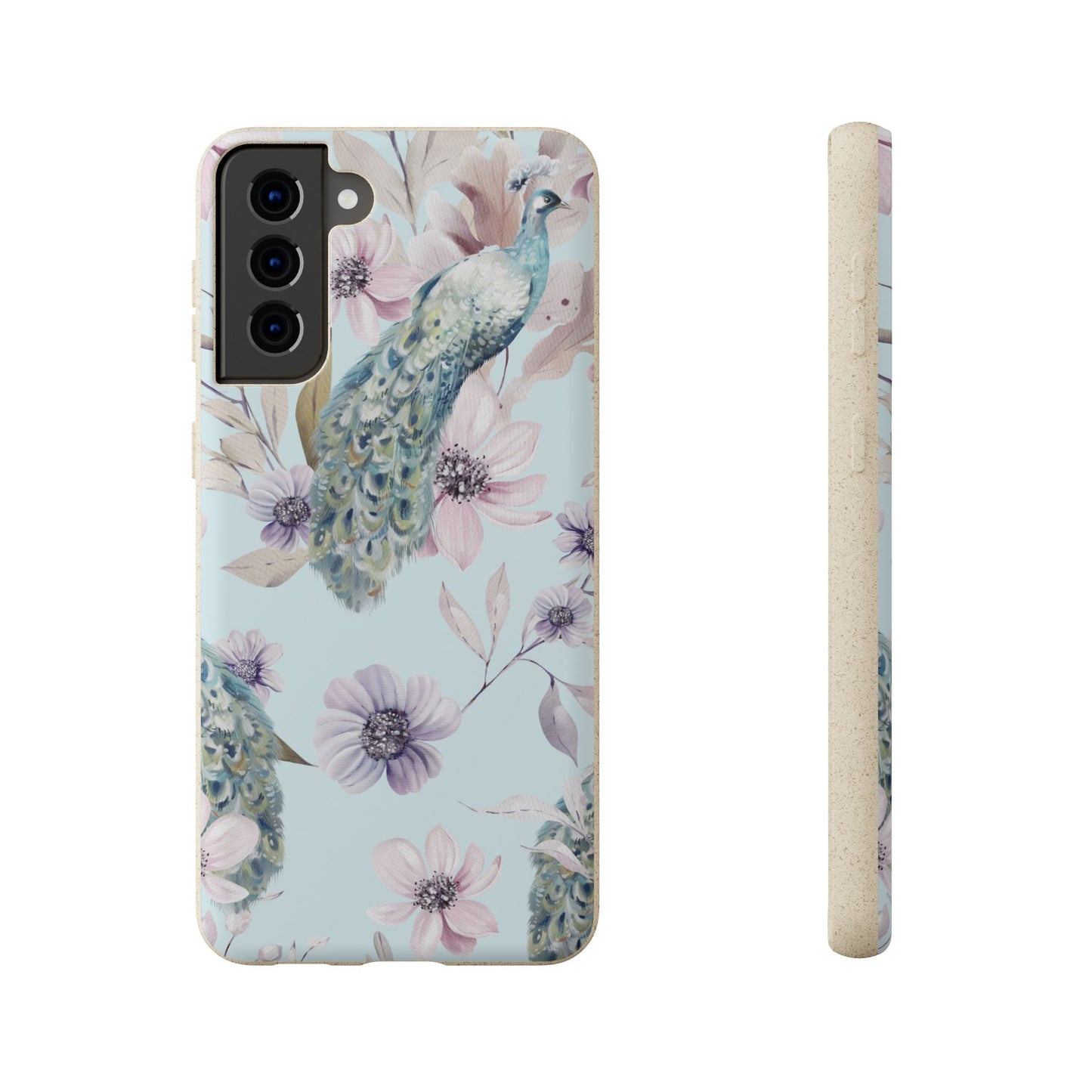 Peacock Floral Biodegradable Phone Case — Eco-Friendly Cover for Apple iPhone and Samsung Galaxy.
