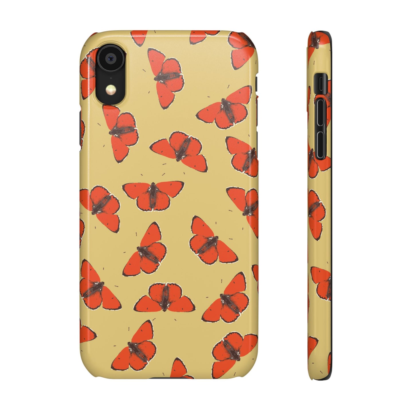 Butterfly Snap Phone Case — Red Moth Pattern on Mustard Background