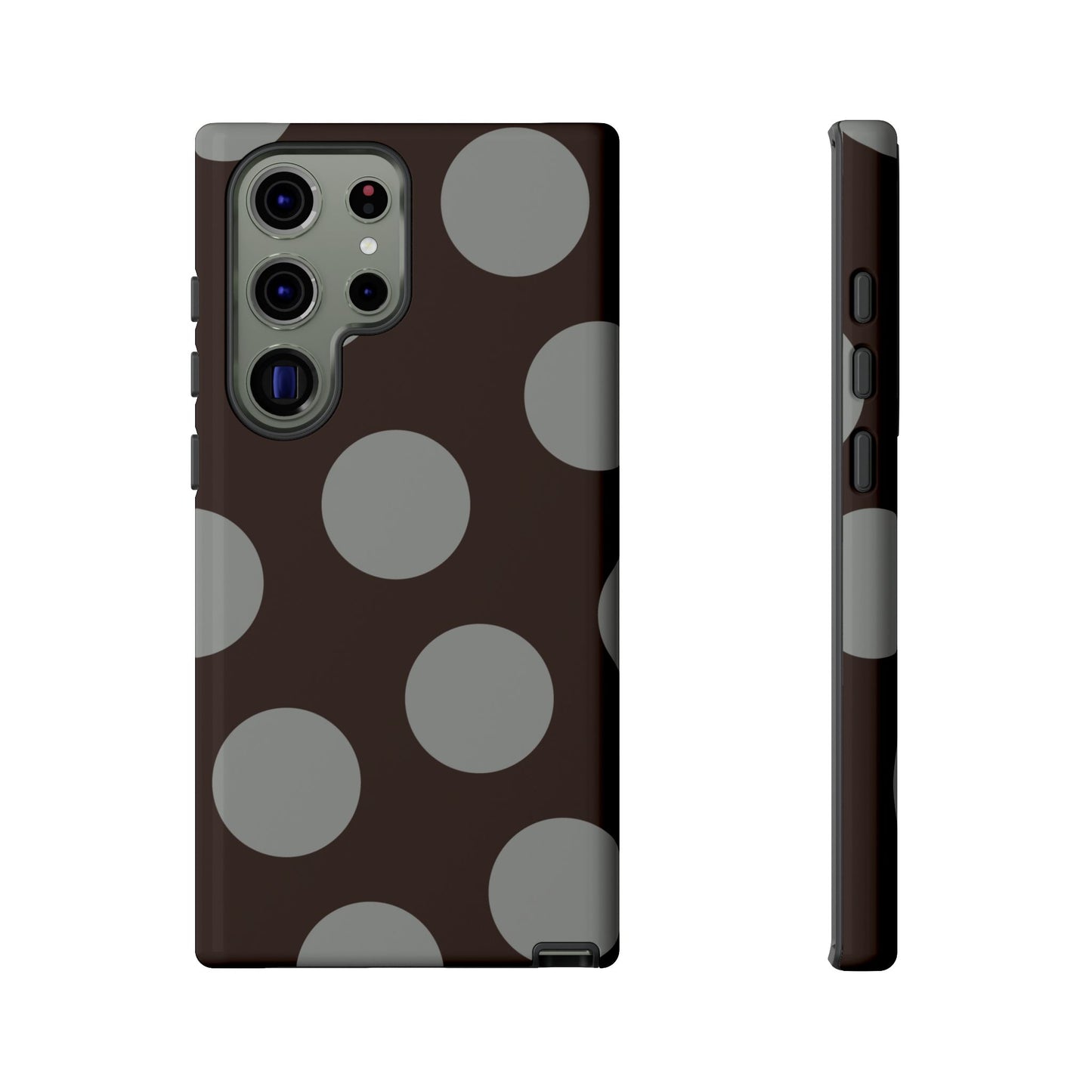 Polka Dot Tough Phone Case – Brown & Gray Retro Dot Protective Cover