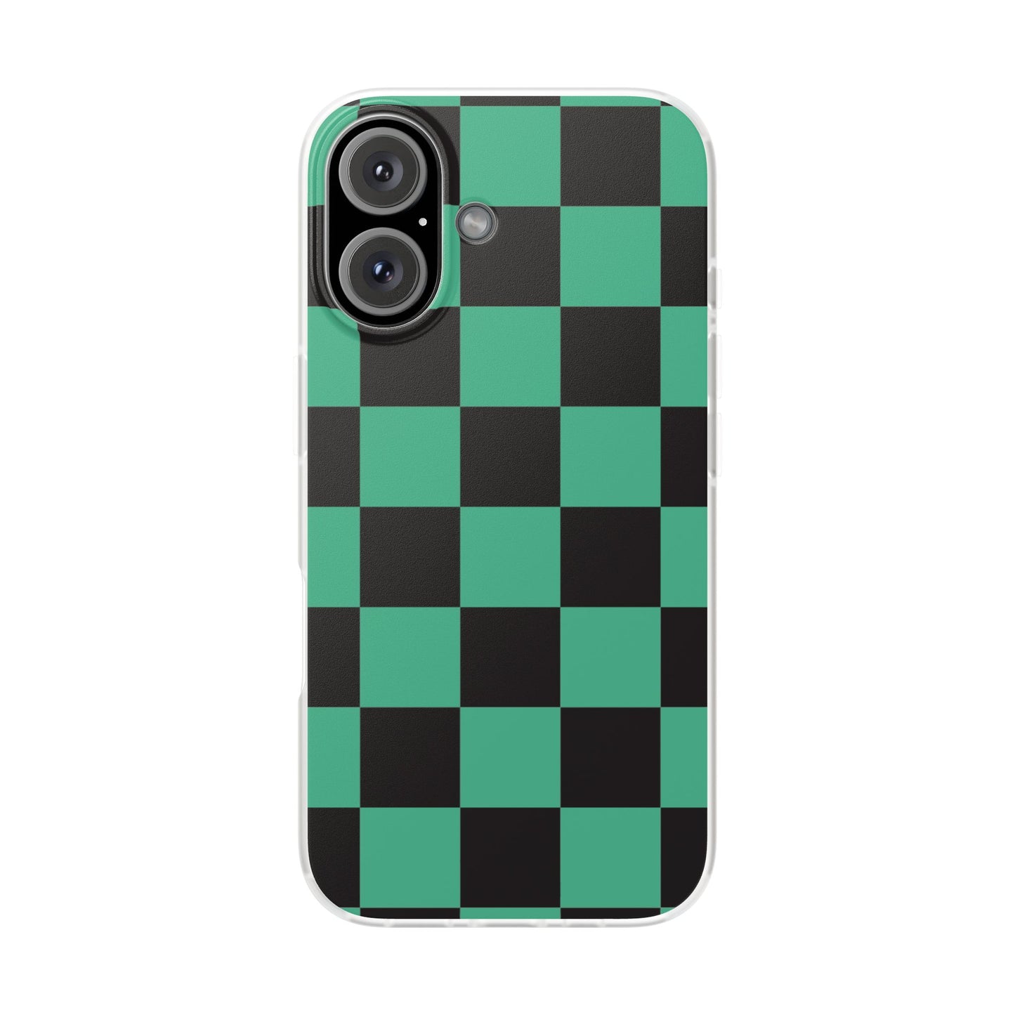 Tanjiro Checkerboard Green and Black Flexi Phone Case for Apple iPhone and Samsung Galaxy.