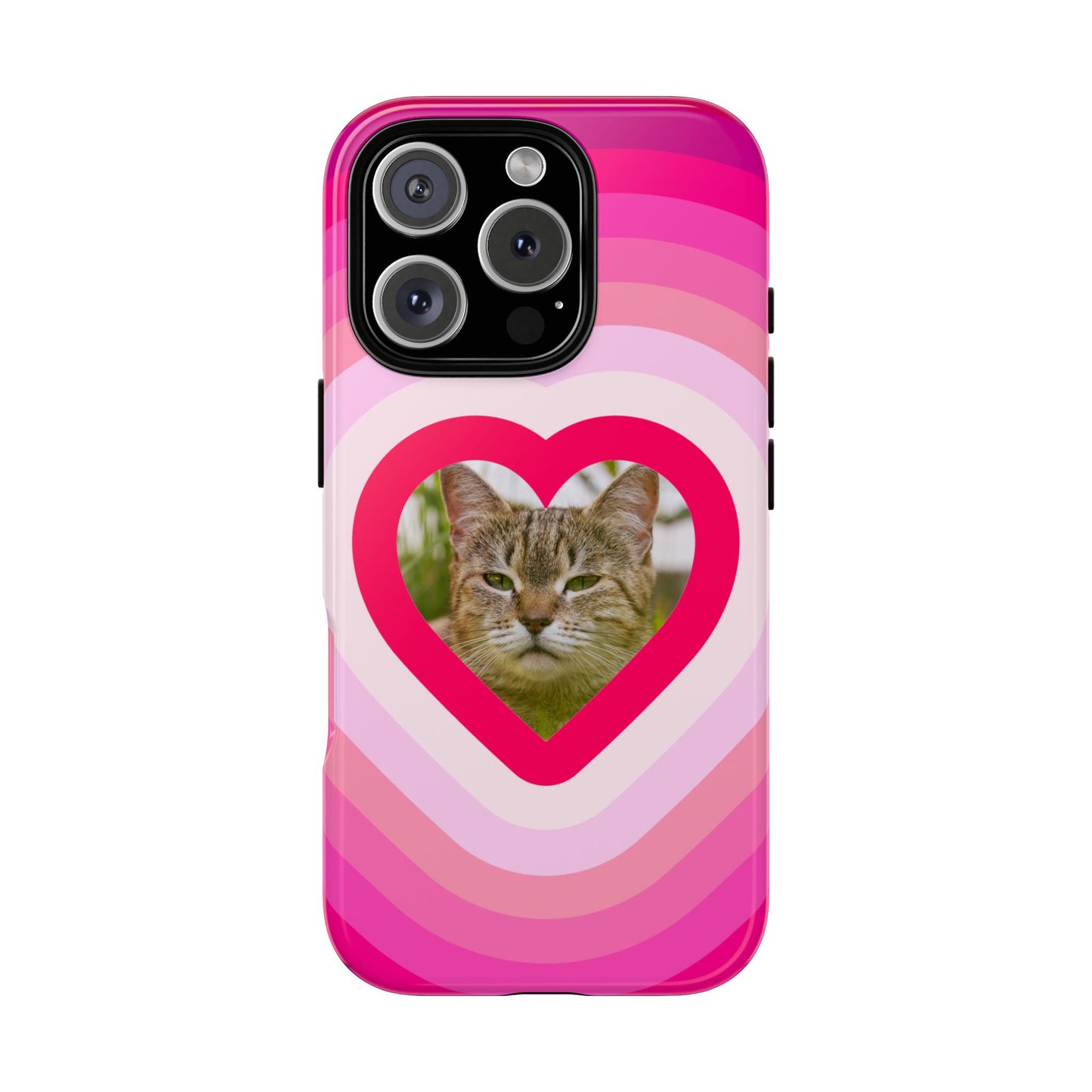 Single Image Personalised  Heart Photo Phone Case – Pink Gradient Love Tough Case for Apple iPhone, Samsung Galaxy and Google Pixel.
