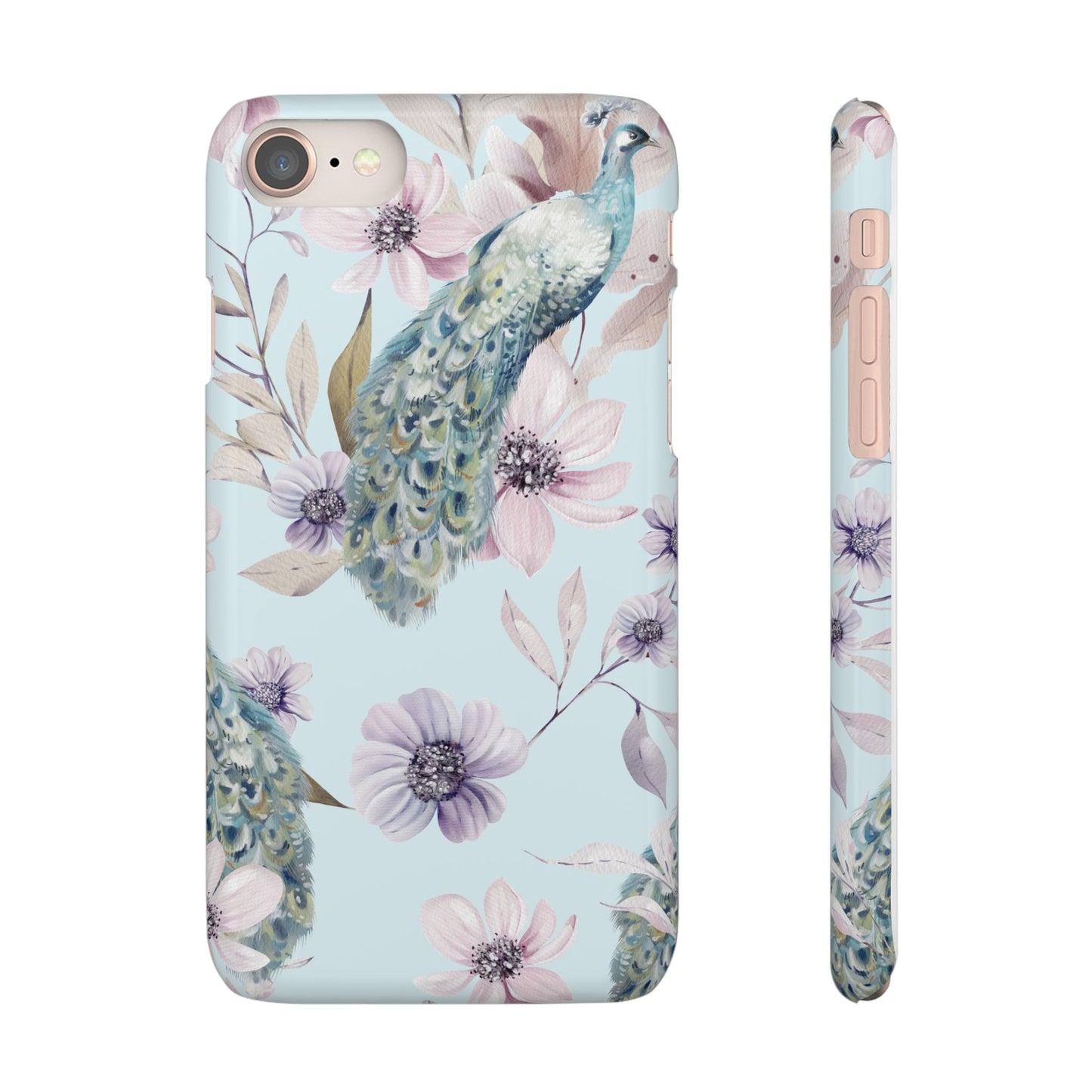 Watercolour Pastel Peacock Floral Snap Phone Case for Apple iPhone and Samsung Galaxy.