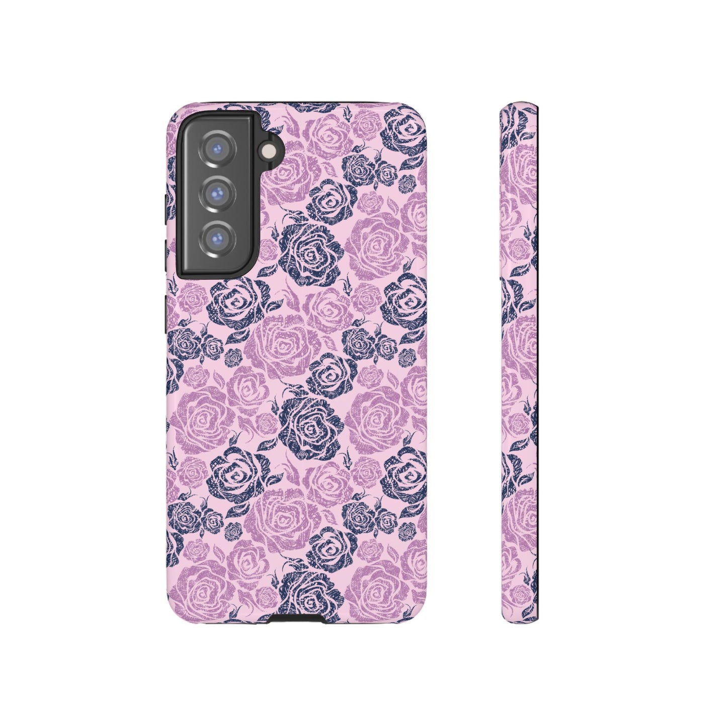 Floral Rose Tough Phone Case — Pink & Slate Rose Pattern