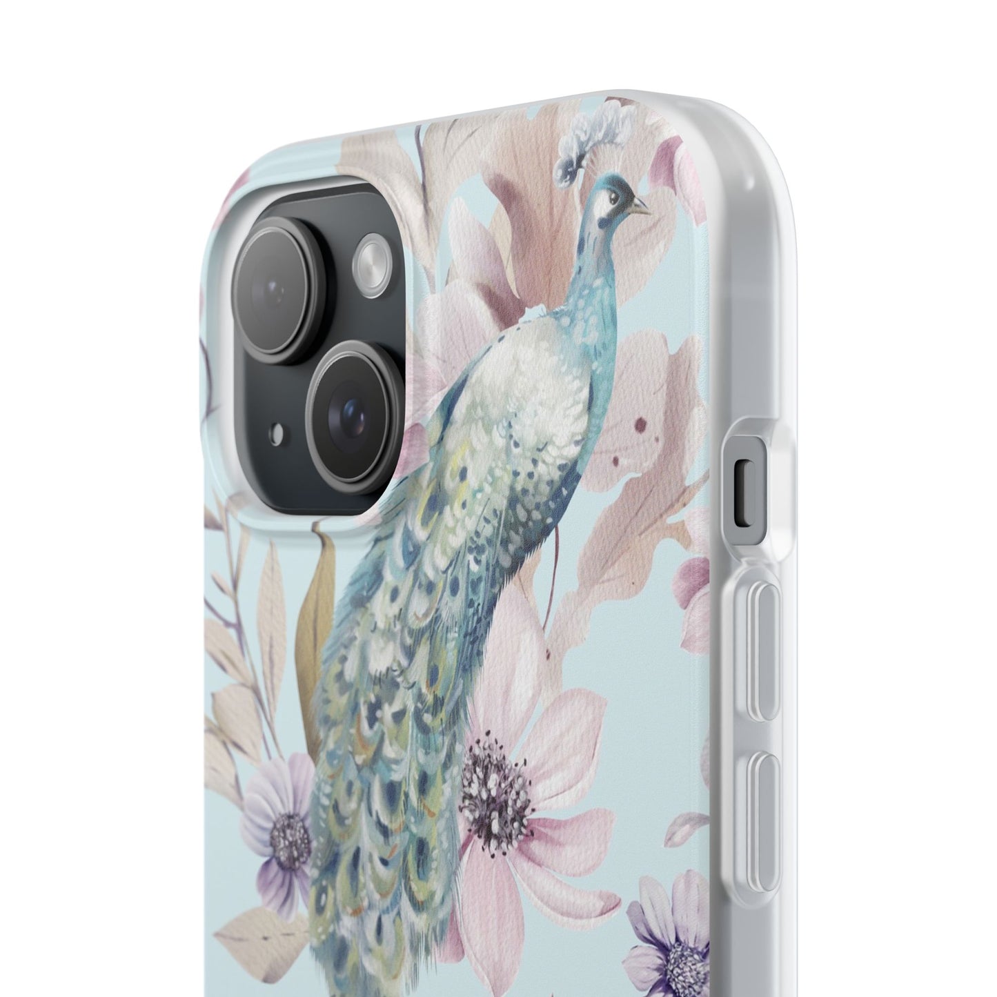 Peacock Floral Phone Case — Pastel Watercolor Bird Slim Case