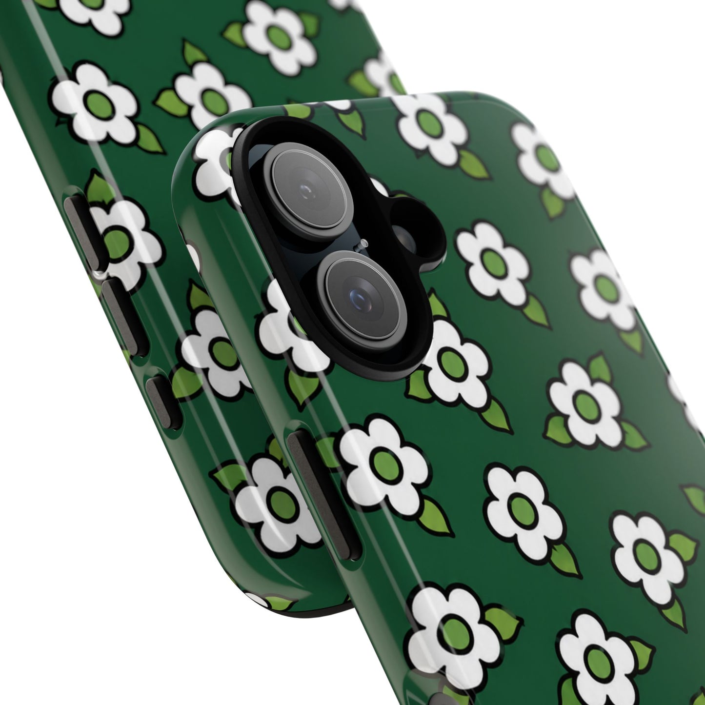 Floral Tough Case — Green White Daisy Protective Phone Cover