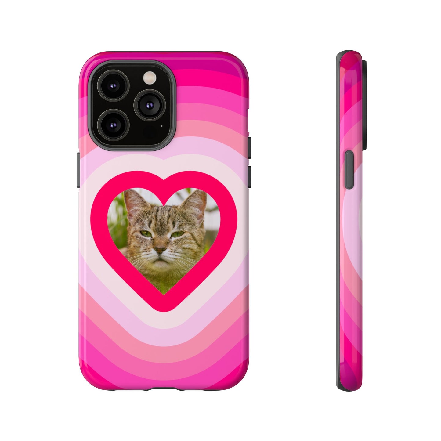 Single Image Personalised  Heart Photo Phone Case – Pink Gradient Love Tough Case for Apple iPhone, Samsung Galaxy and Google Pixel.