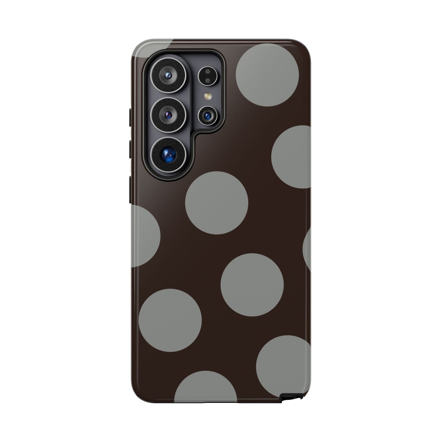 Polka Dot Tough Phone Case – Brown & Gray Retro Dot Protective Cover