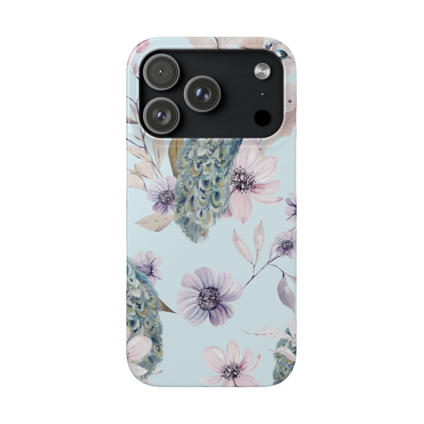 Watercolour Pastel Peacock Floral Snap Phone Case for Apple iPhone and Samsung Galaxy.