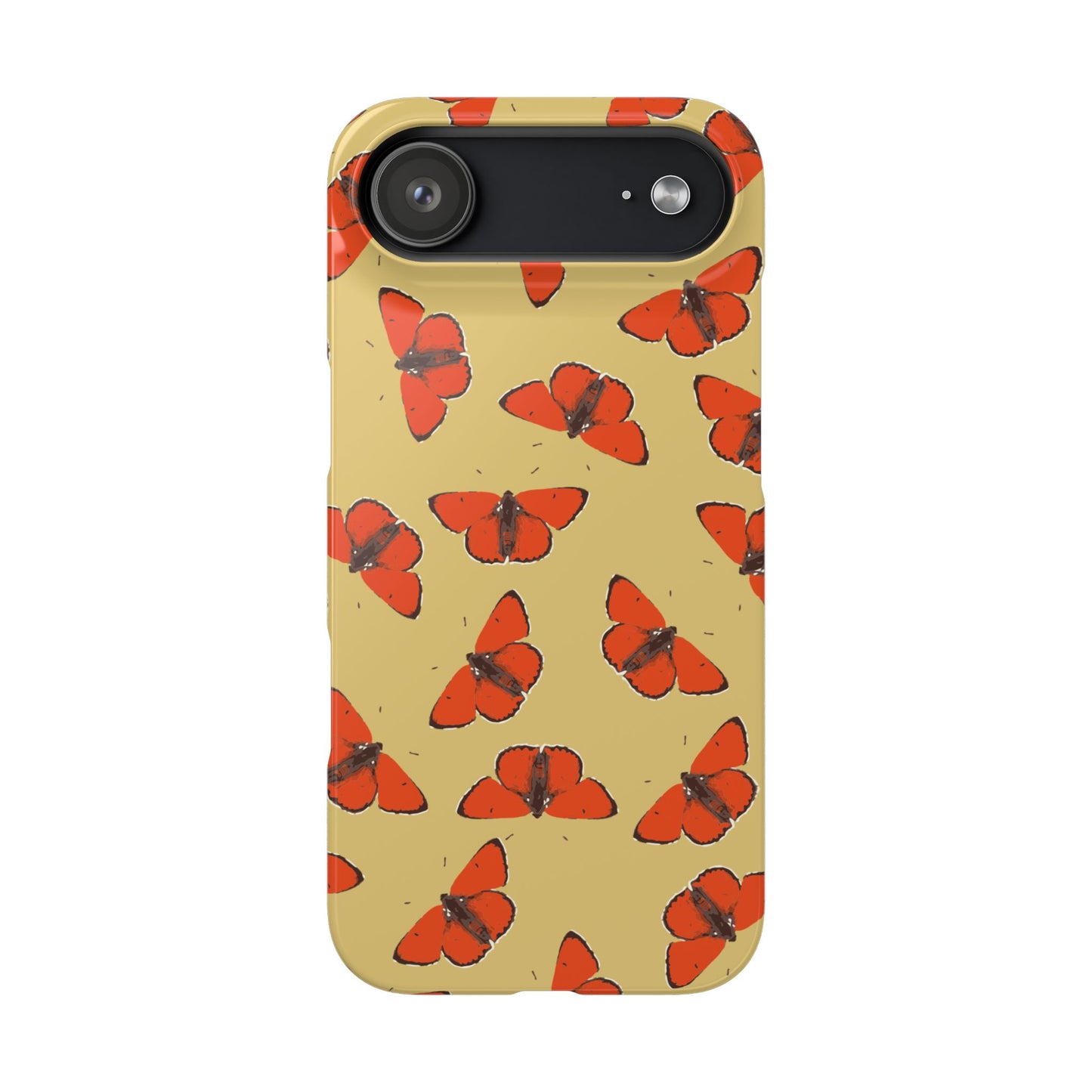 Butterfly Snap Phone Case — Red Moth Pattern on Mustard Background