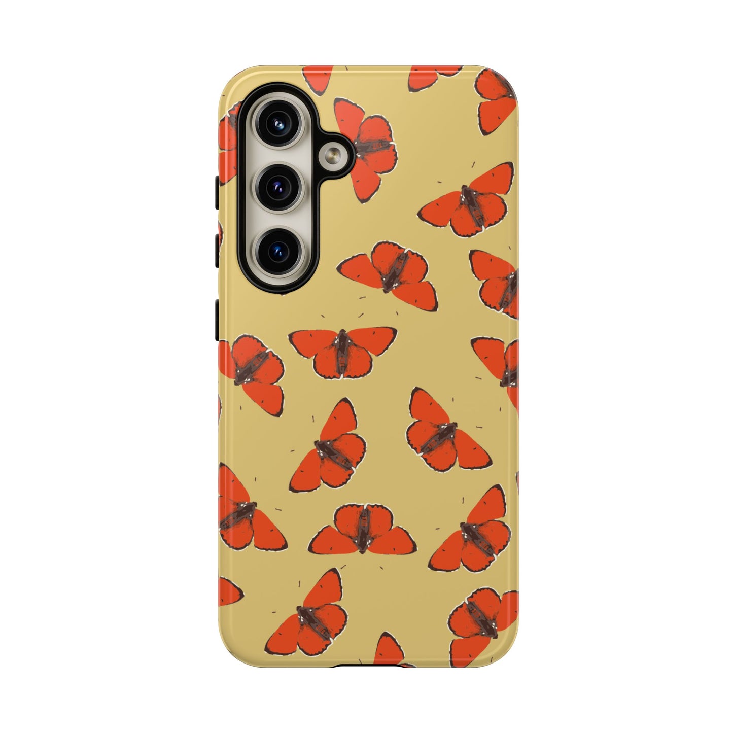 Red Butterfly Pattern Tough Phone Case — Retro Butterflies on Yellow