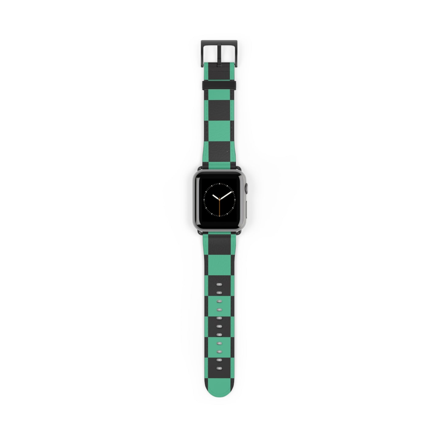 Tanjiro Apple Watch band with black and green chequered pattern, luxury faux-leather strap, fashion accessory