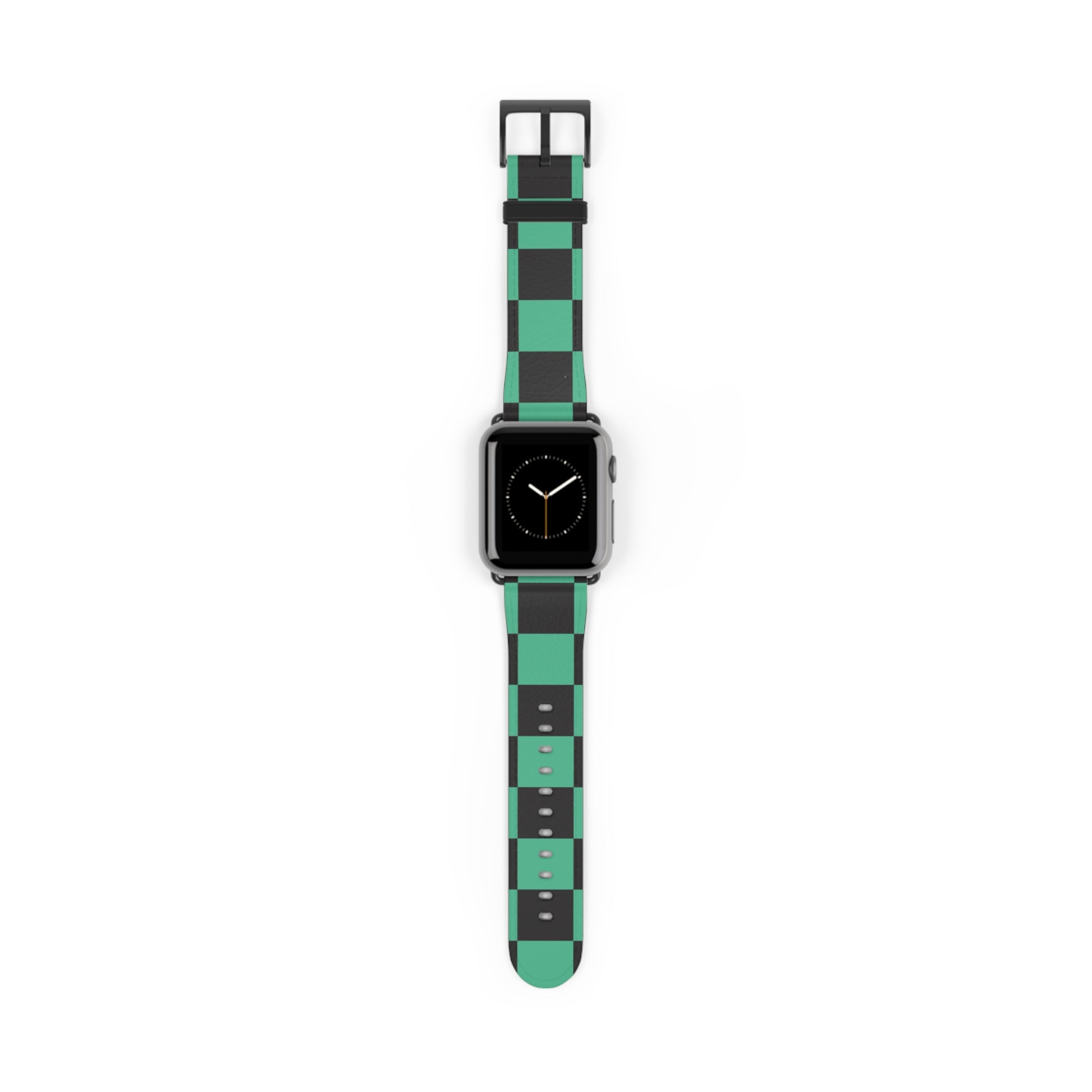 Tanjiro Apple Watch band with black and green chequered pattern, luxury faux-leather strap, fashion accessory