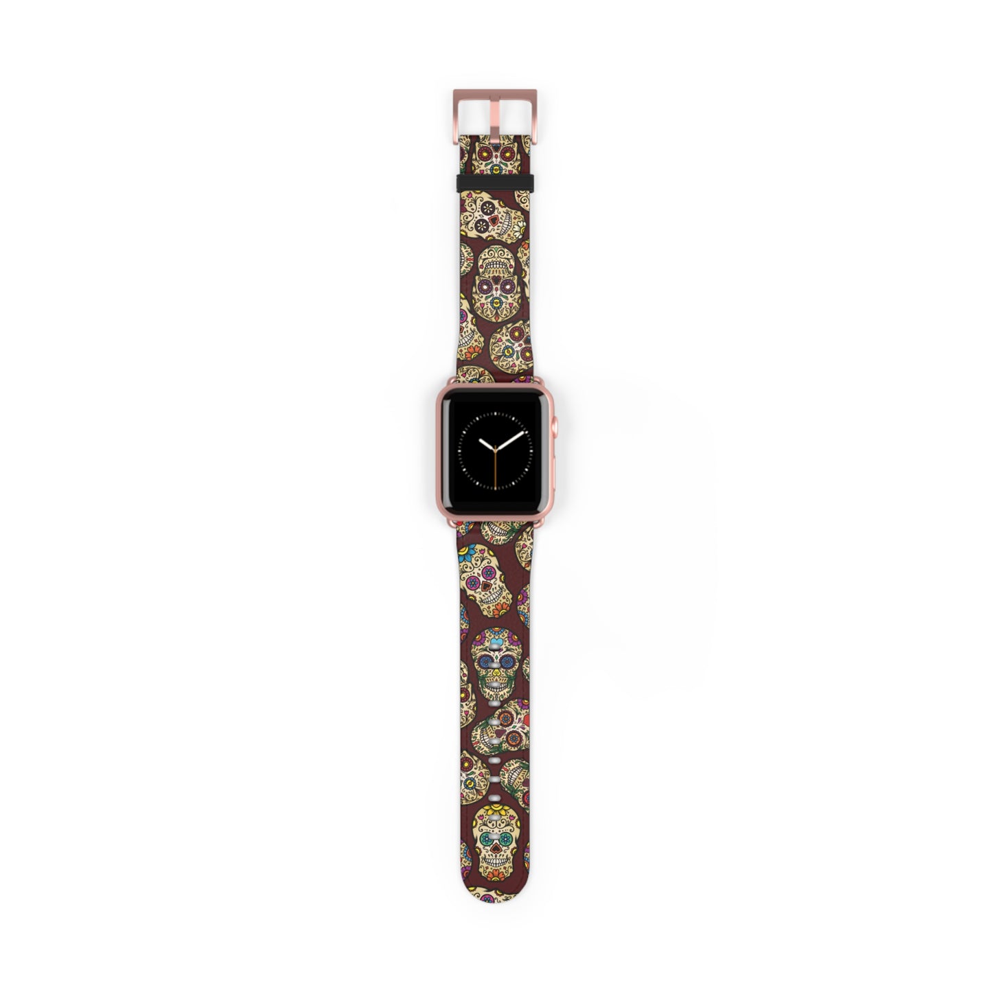 Sugar Skulls Apple Watch band with dark modern gothic design, colorful accessory for casual and formal wear