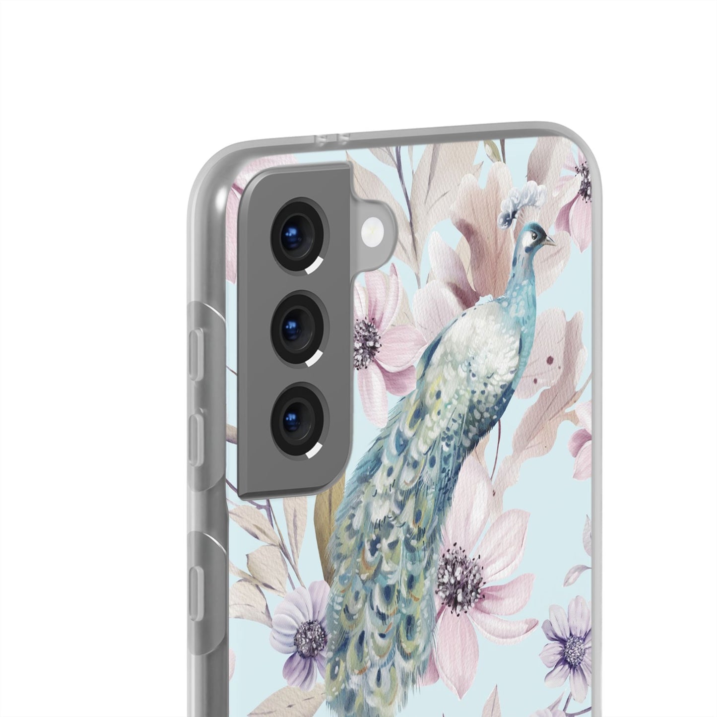 Peacock Floral Phone Case — Pastel Watercolor Bird Slim Case