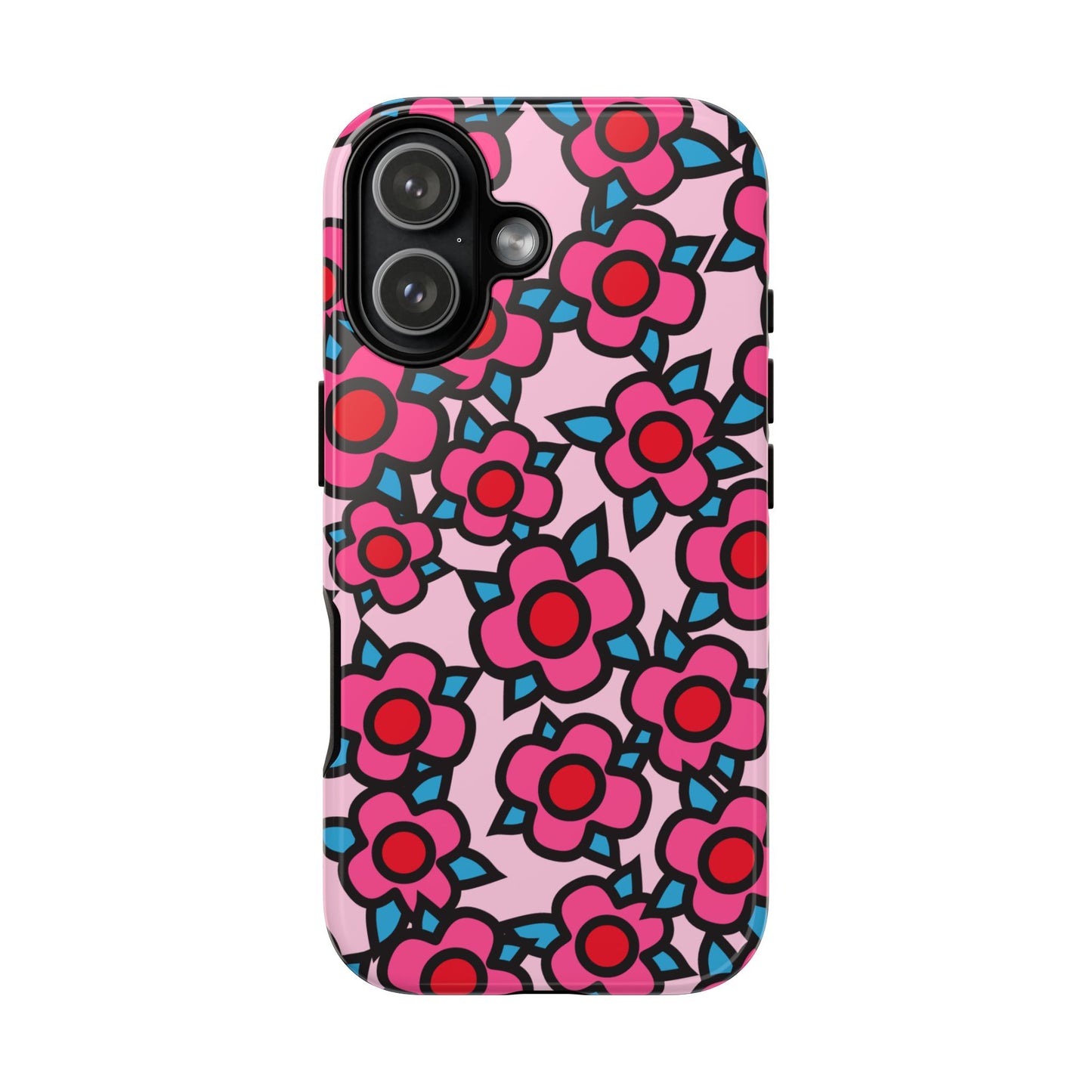 Floral Pink Tough Phone Case — Retro Red & Teal Flower Pattern