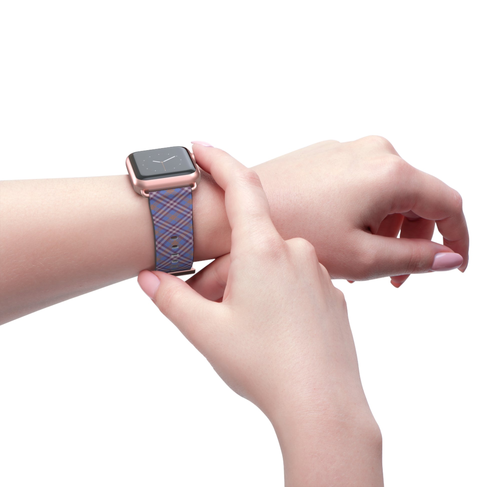 Plaid purple Apple Watch band with retro tartan pattern, stylish gift for her, faux leather strap, stainless steel buckle