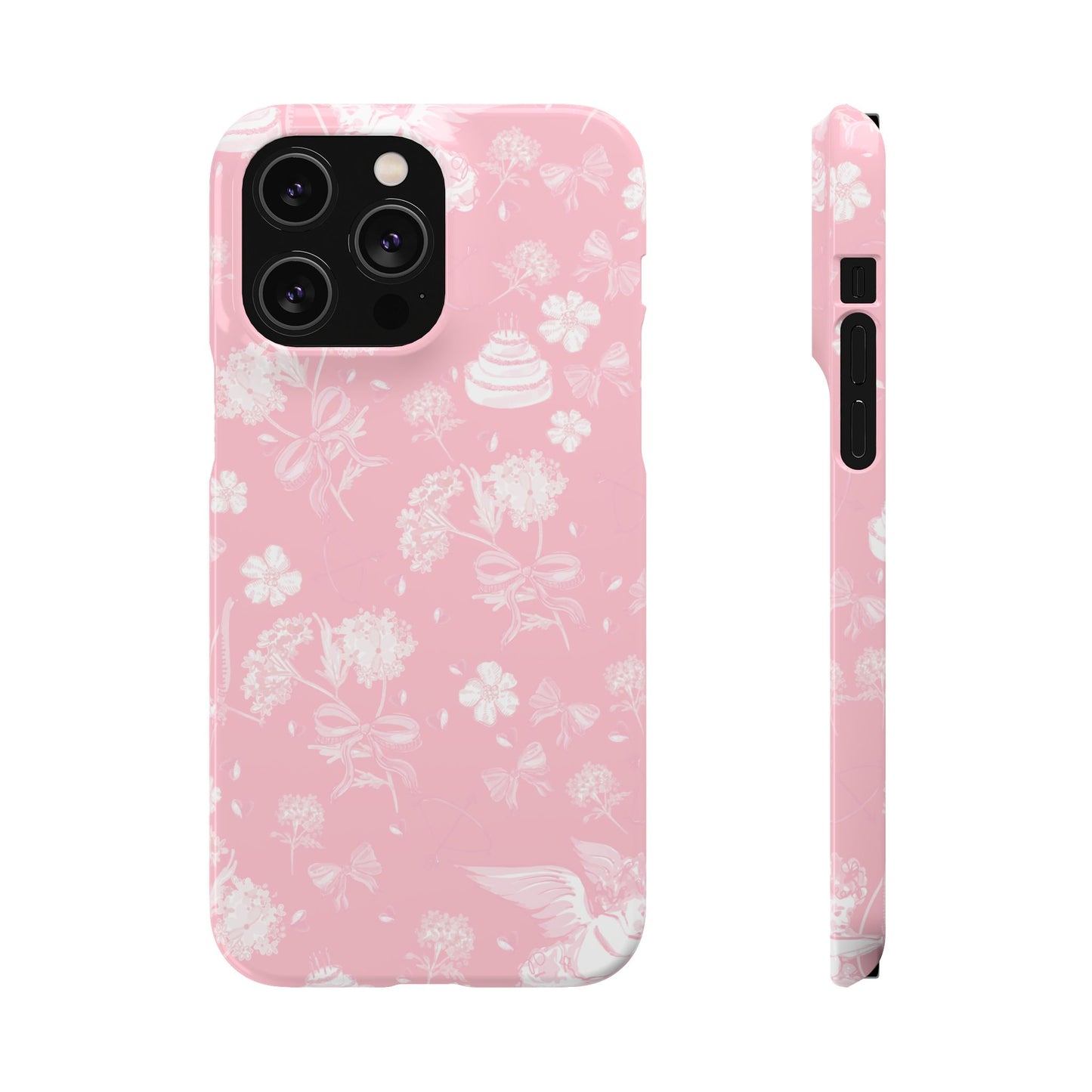 Pink Floral Slim Phone Case for Apple iPhone, Samsung Galaxy and Google Pixel.