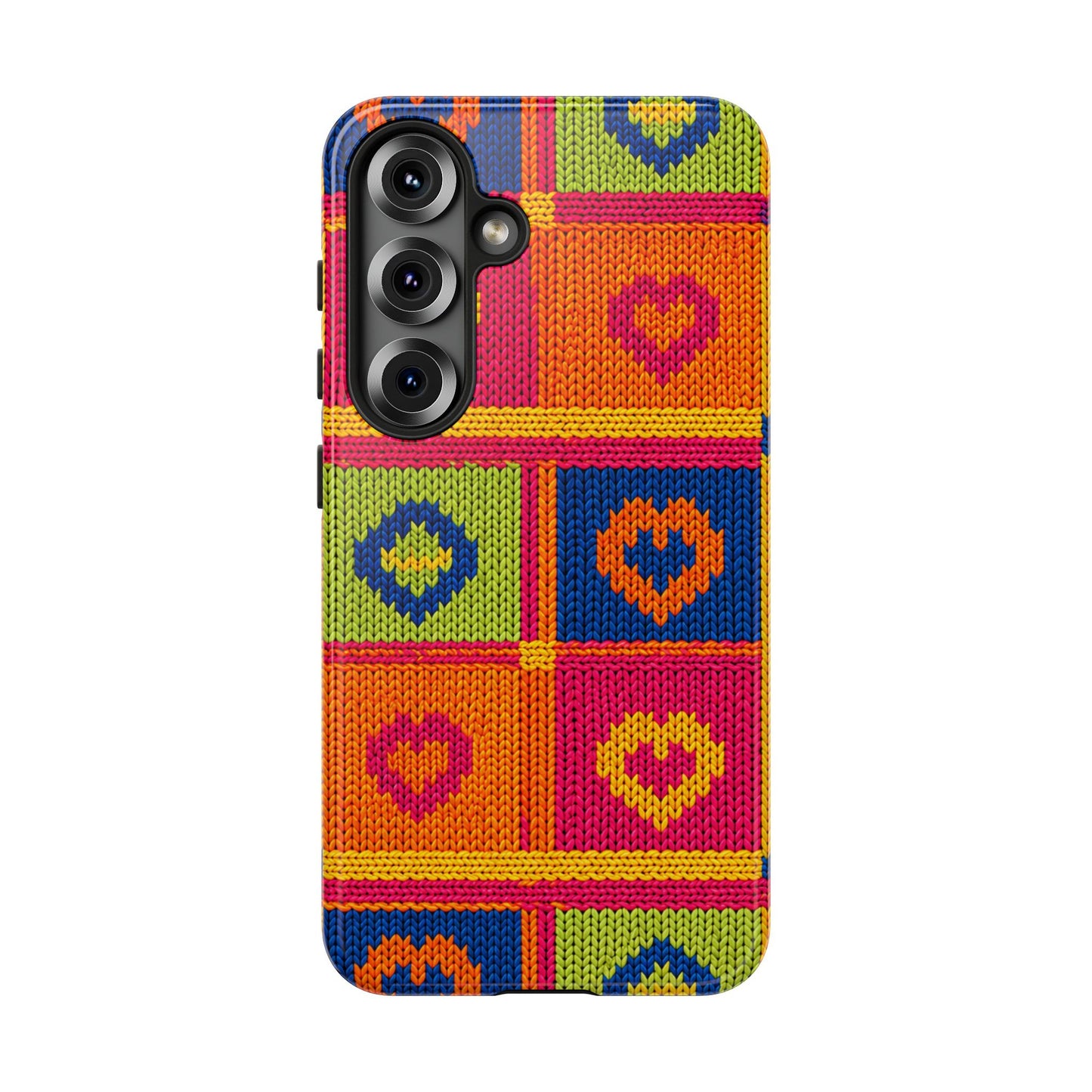 Retro Knit Pattern Heart Patch Tough Phone Case