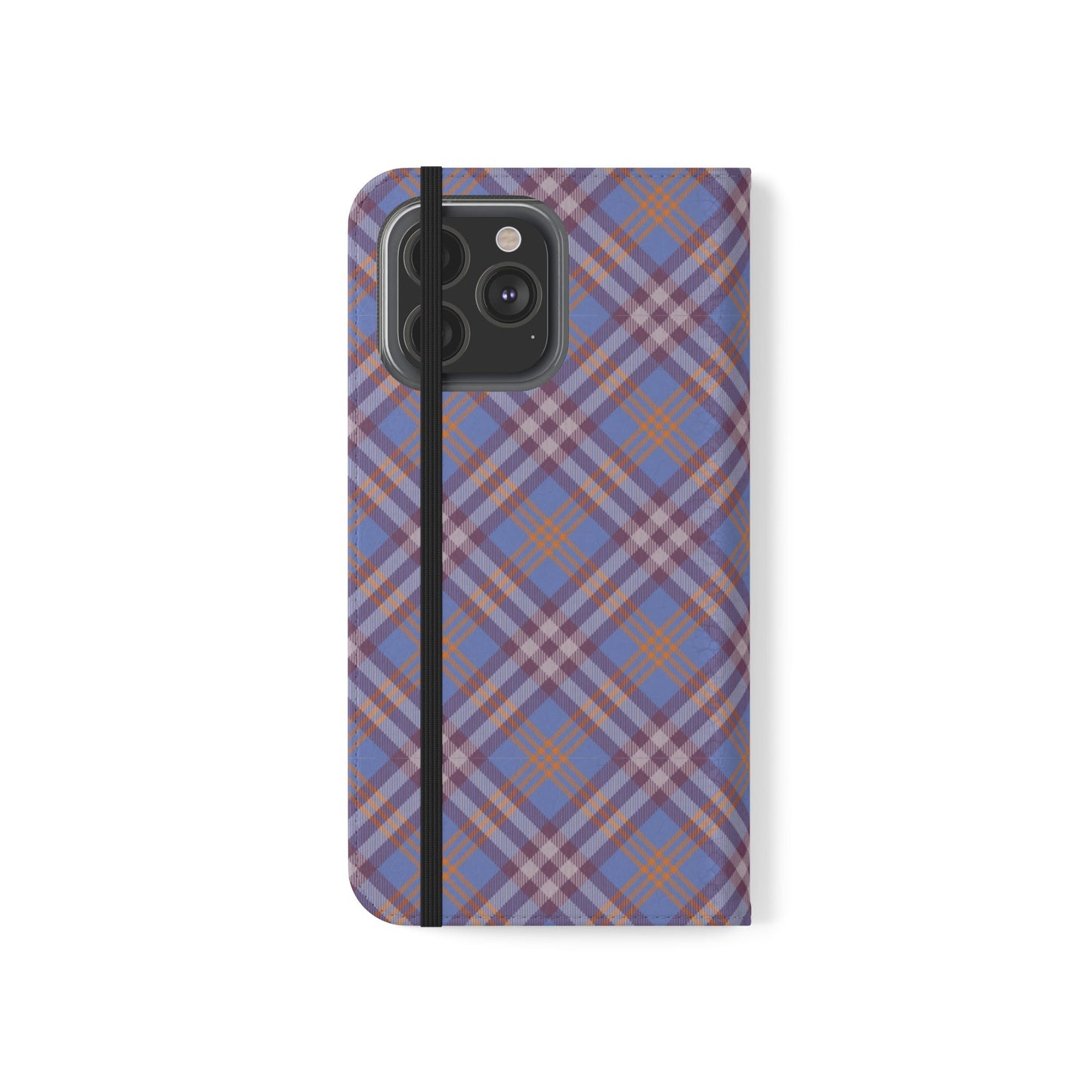 Tartan Flip Phone Case — Violet & Orange Plaid Wallet Cover