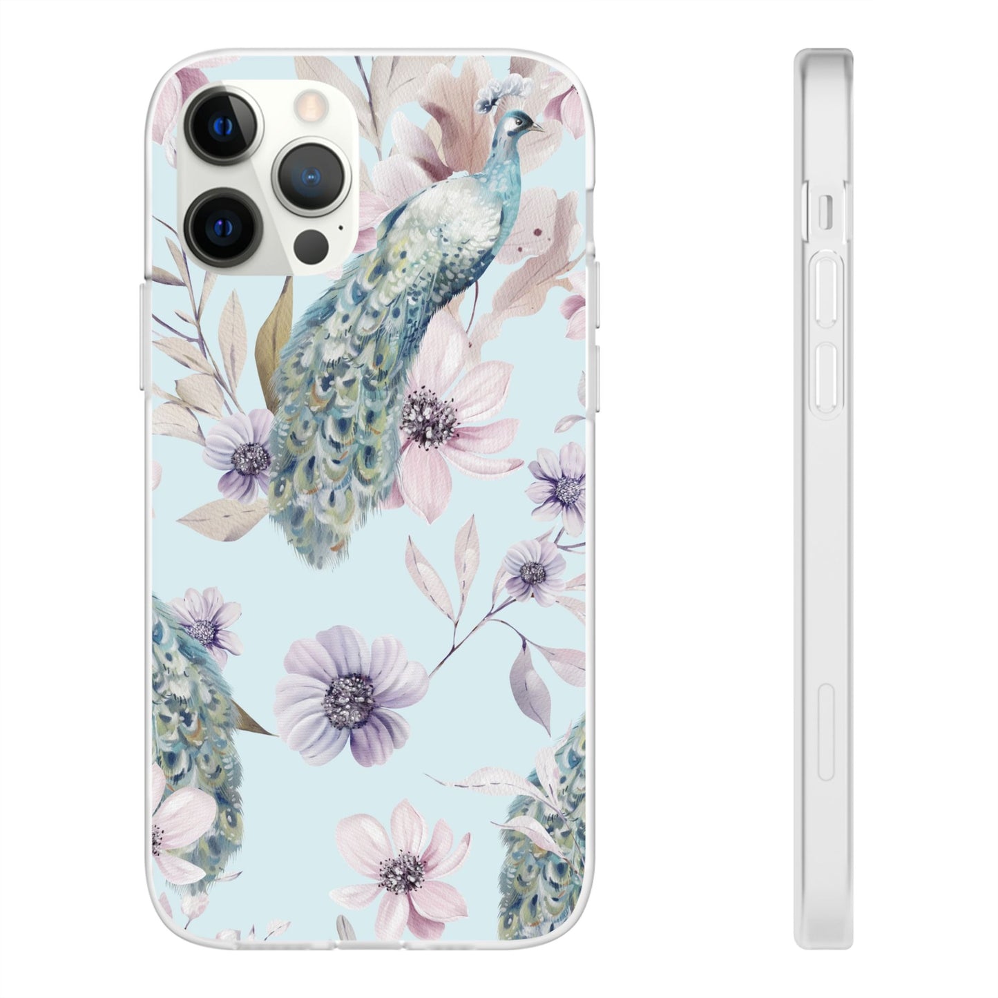 Peacock Floral Phone Case — Pastel Watercolor Bird Slim Case