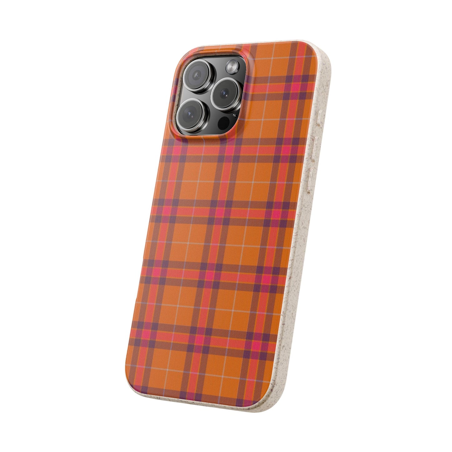 Biodegradable Autumn Orange Plaid Eco-Friendly Phone Cover for Apple iPhone and Samsung Galaxy.