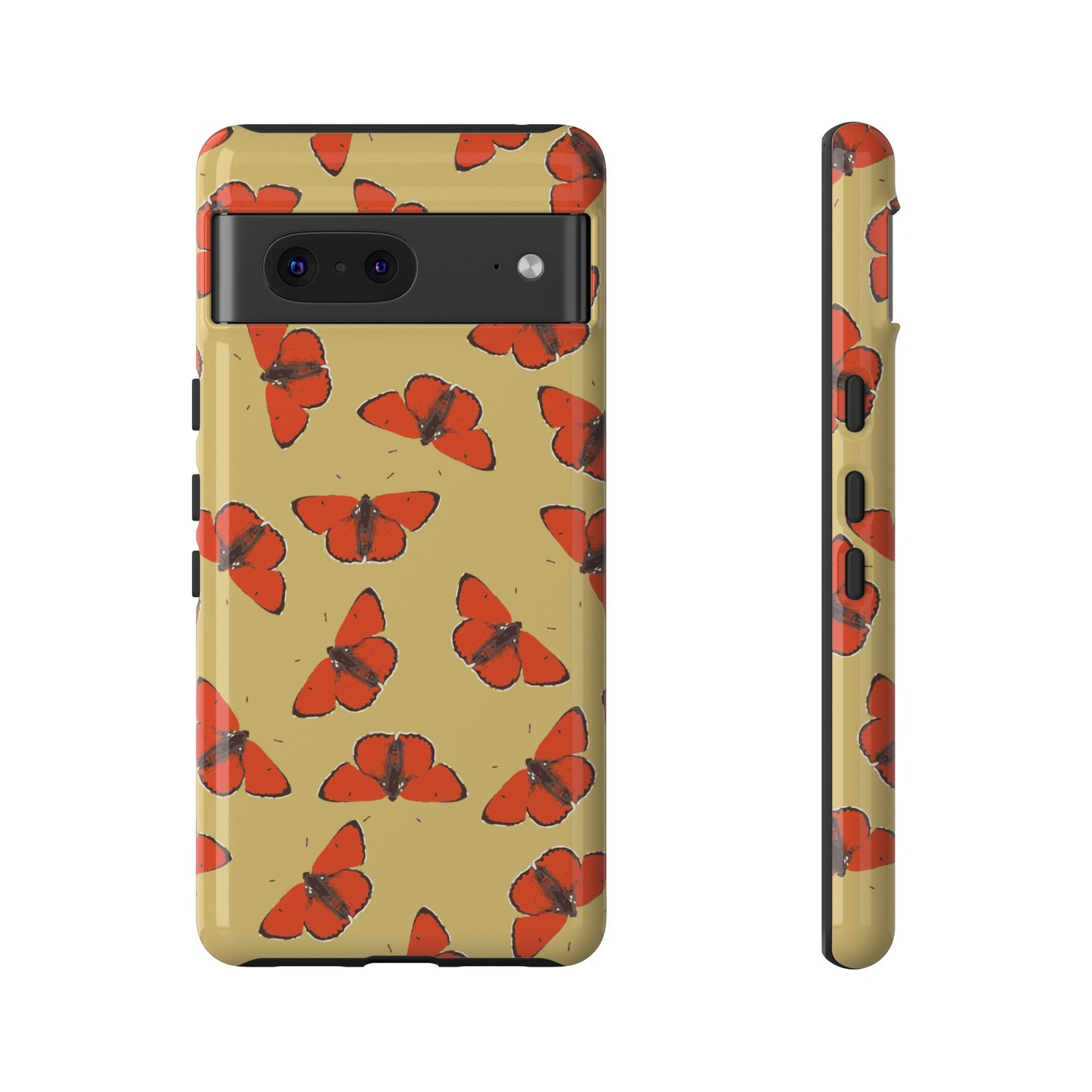 Red Butterfly Pattern Tough Phone Case — Retro Butterflies on Yellow