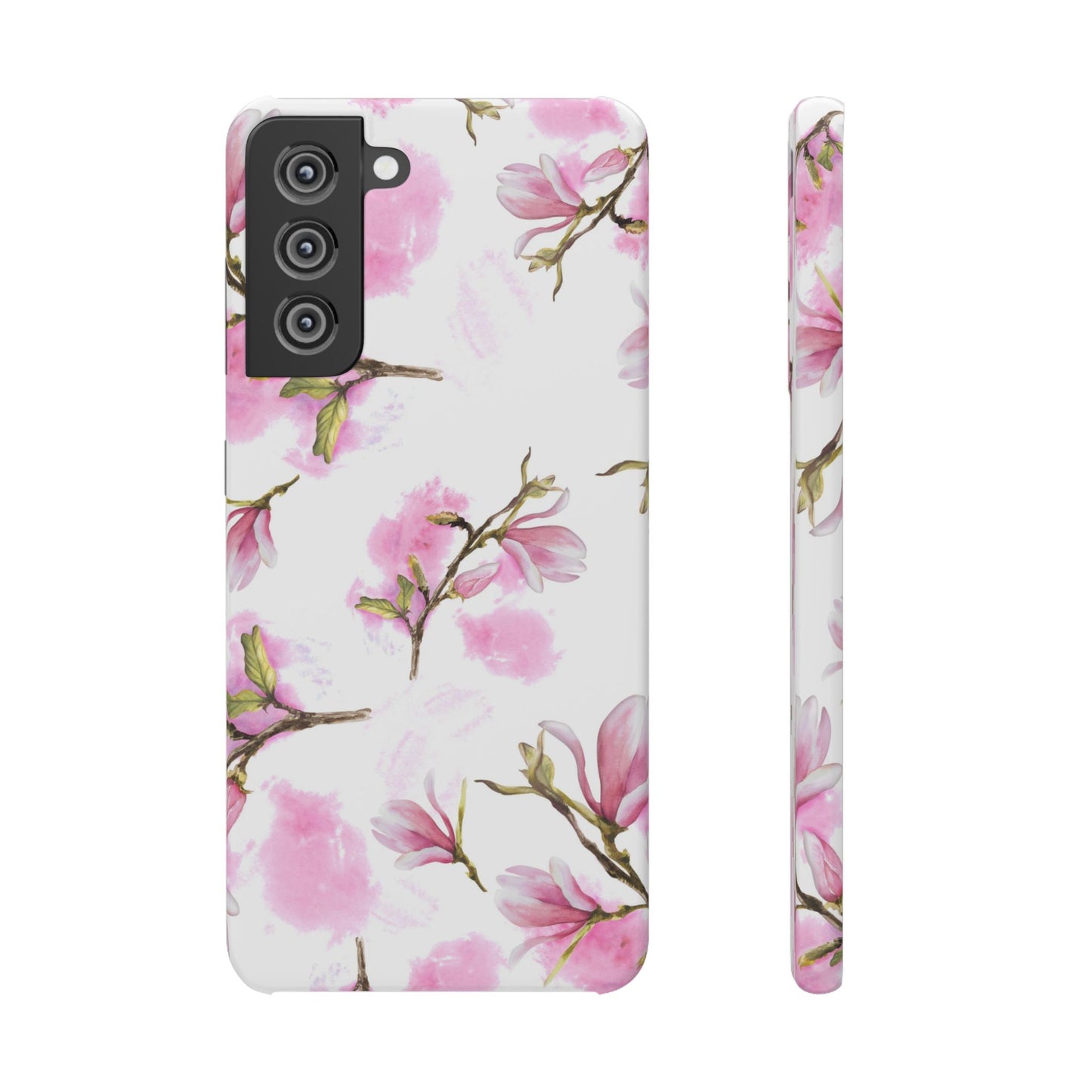 Floral Magnolia Slim Phone Case – Pink Watercolor Snap Case for Apple iPhone and Samsung Galaxy.